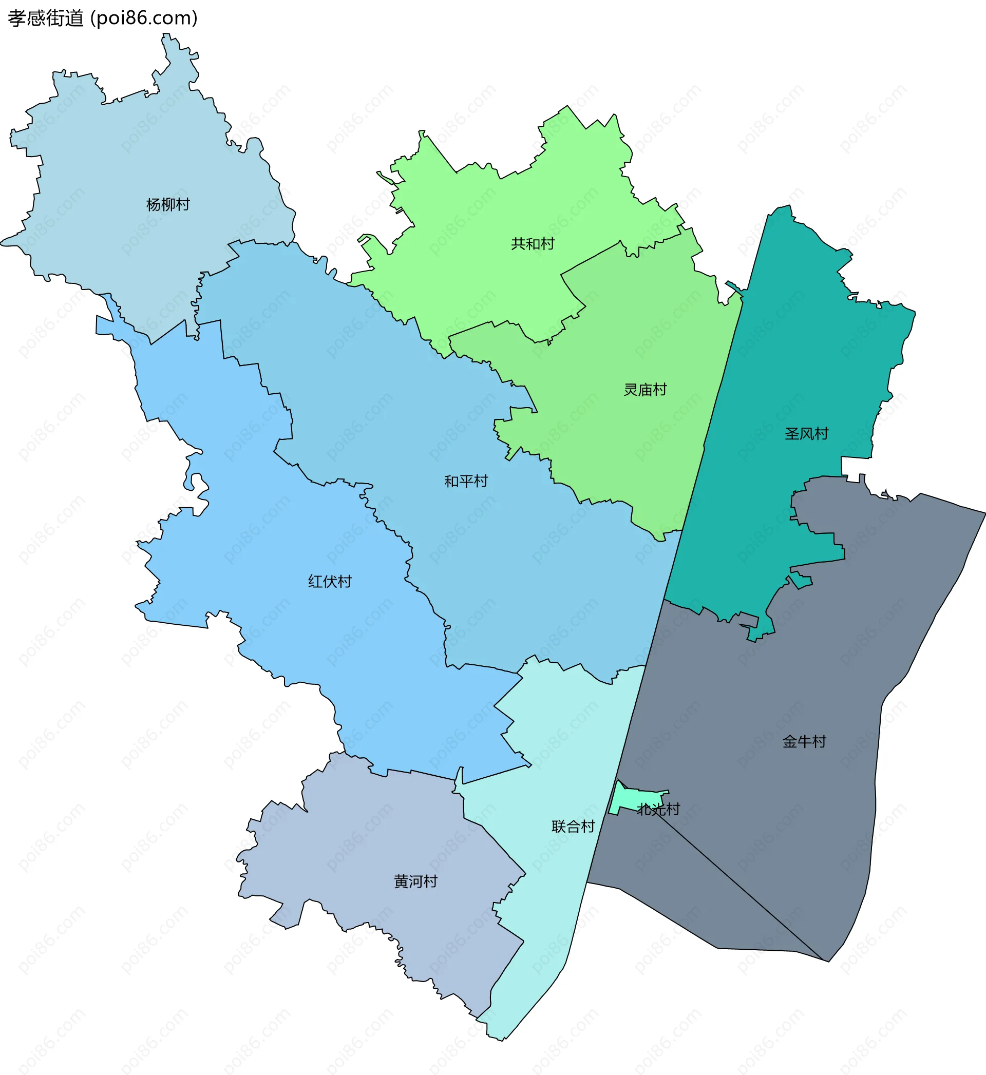 孝感街道边界地图(五级行政区划)