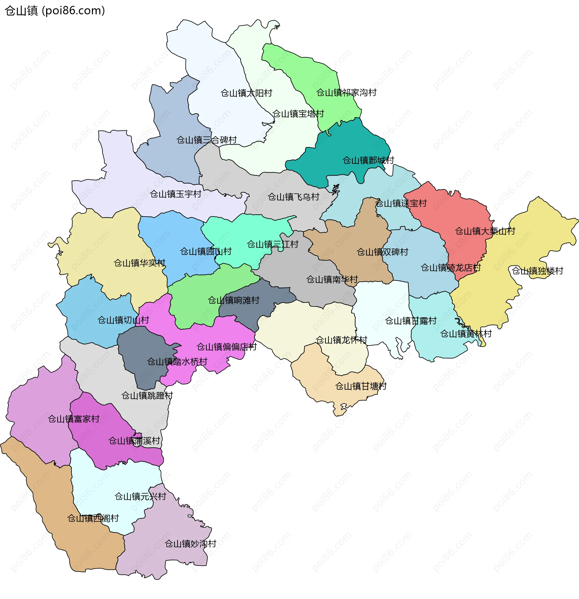 仓山镇边界地图(五级行政区划)
