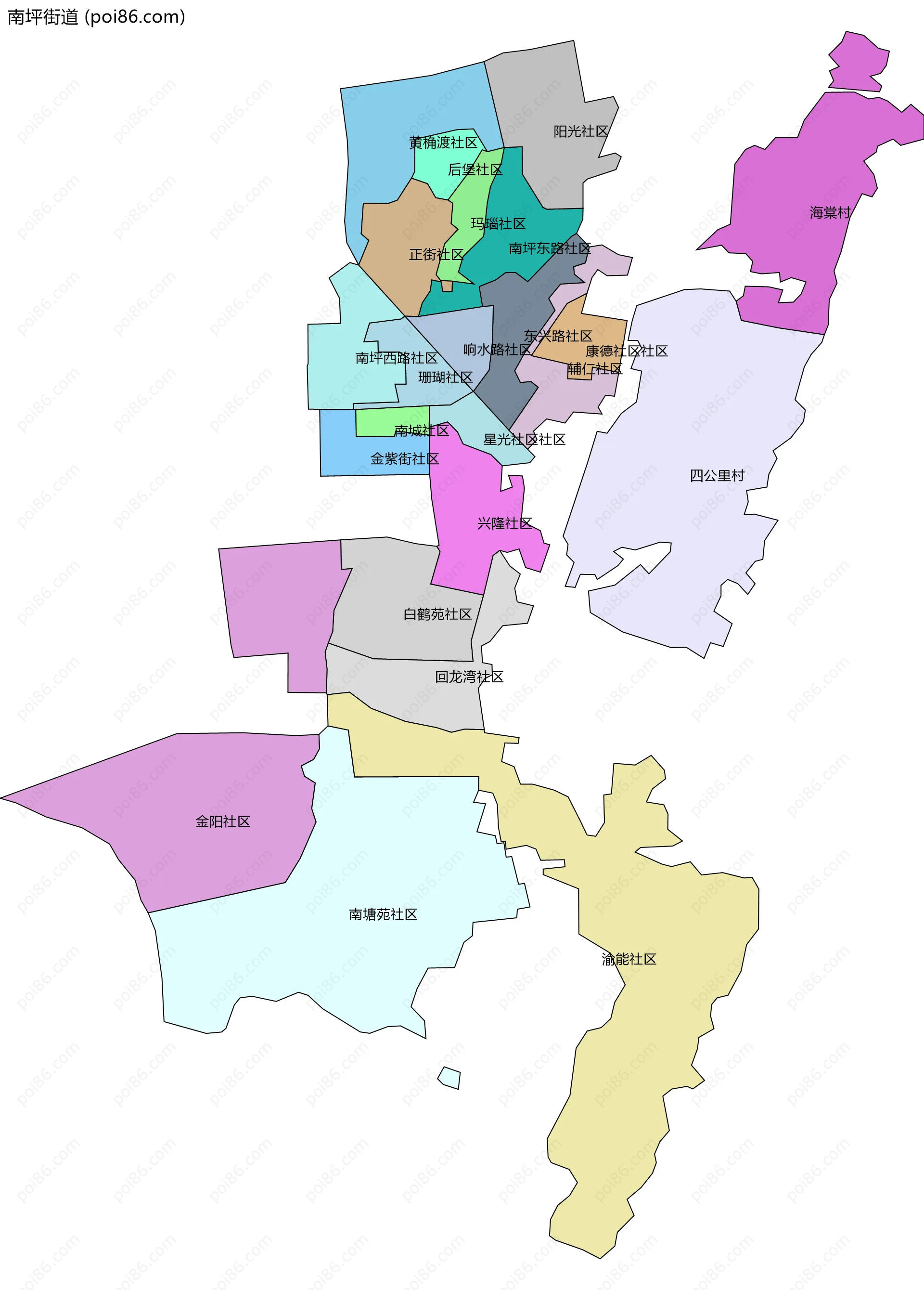 南坪街道边界地图(五级行政区划)