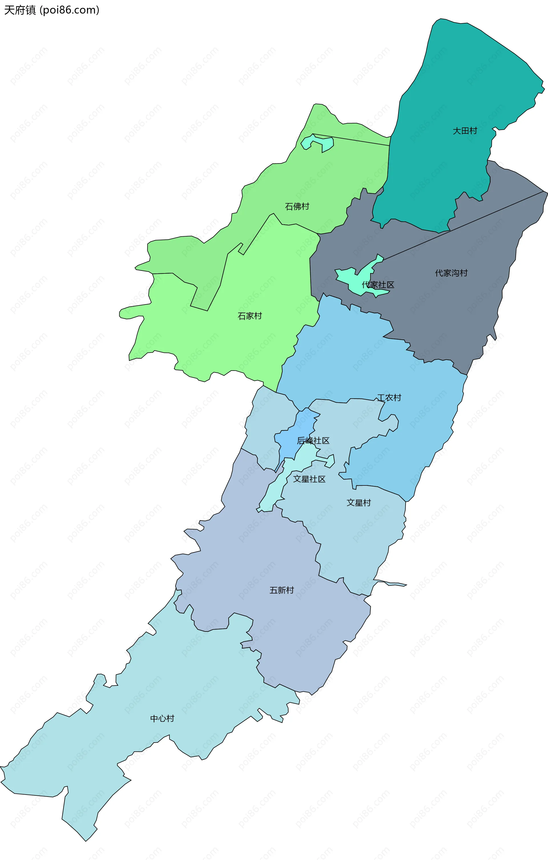 天府镇边界地图(五级行政区划)