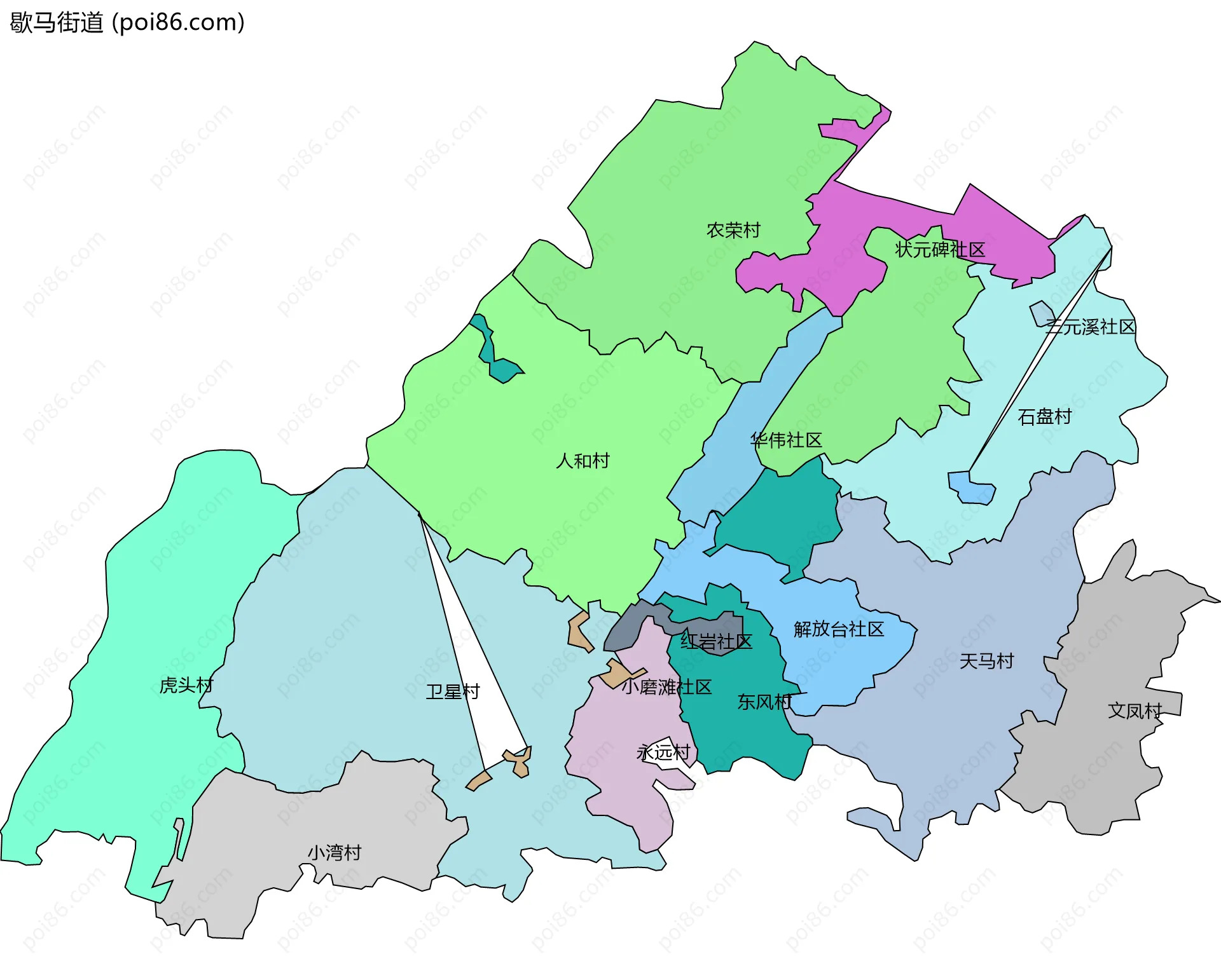 歇马街道边界地图(五级行政区划)