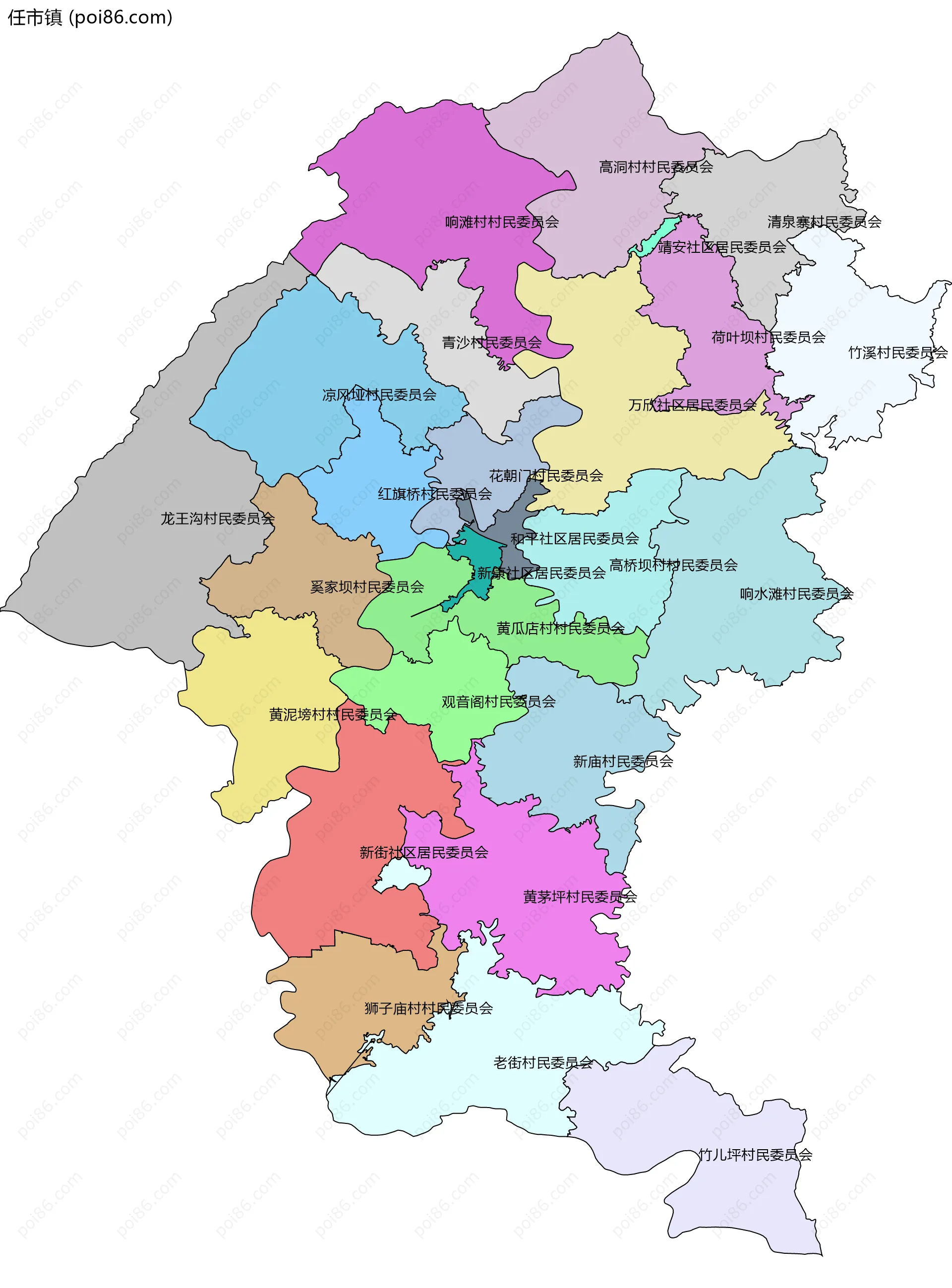 任市镇边界地图(五级行政区划)