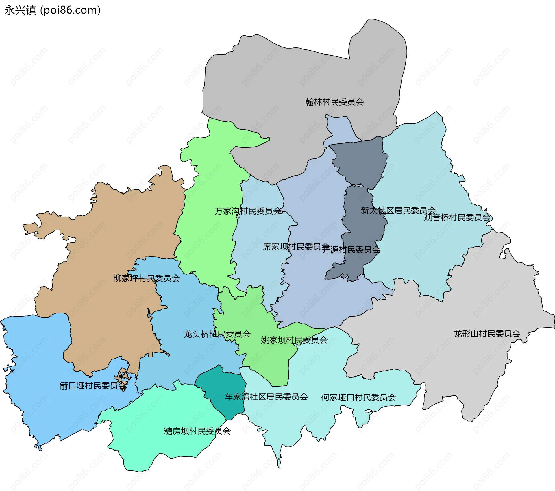 永兴镇边界地图(五级行政区划)