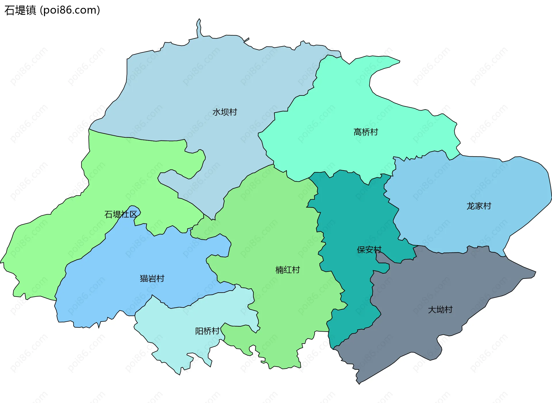 石堤镇边界地图(五级行政区划)
