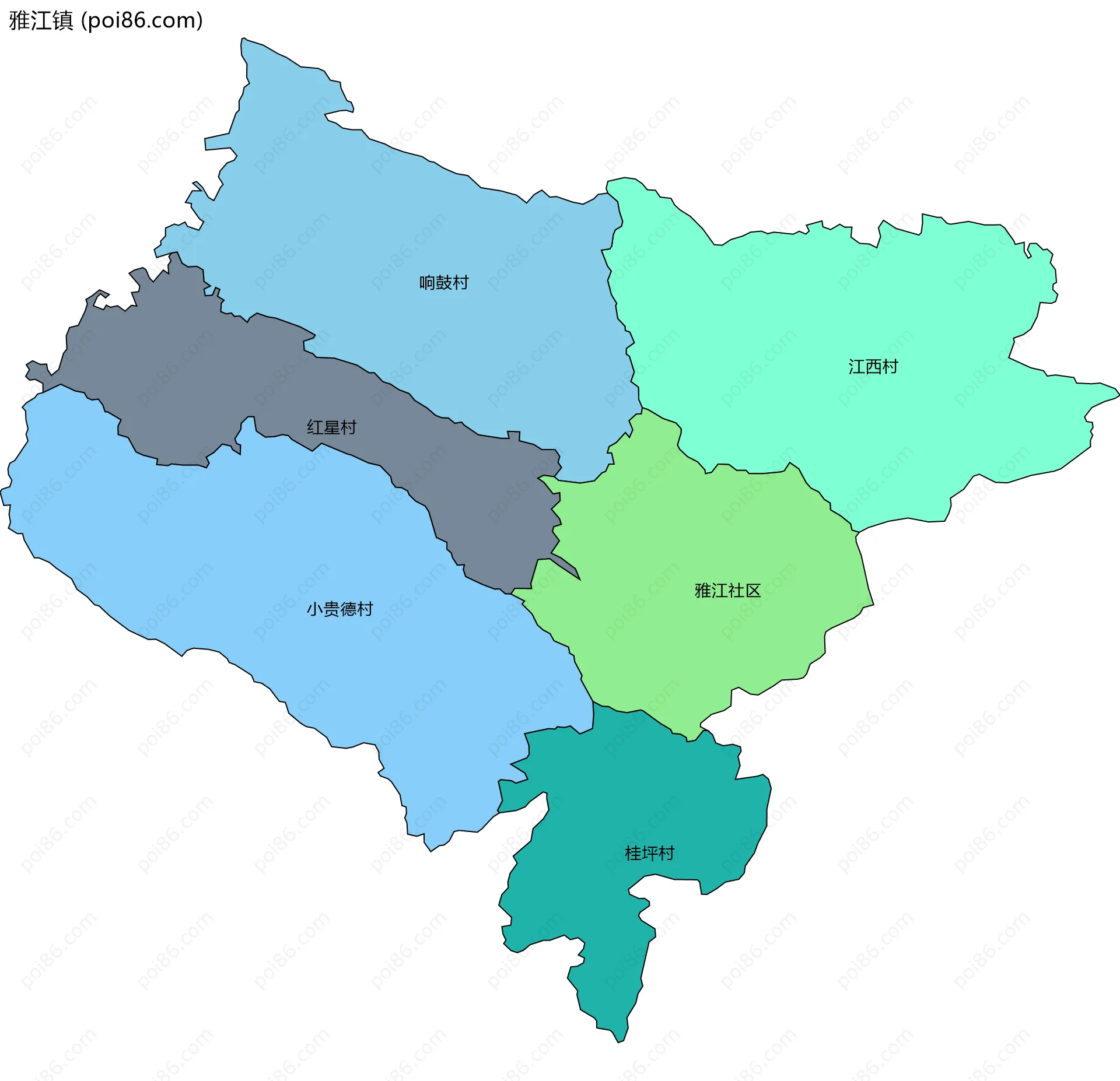 雅江镇边界地图(五级行政区划)