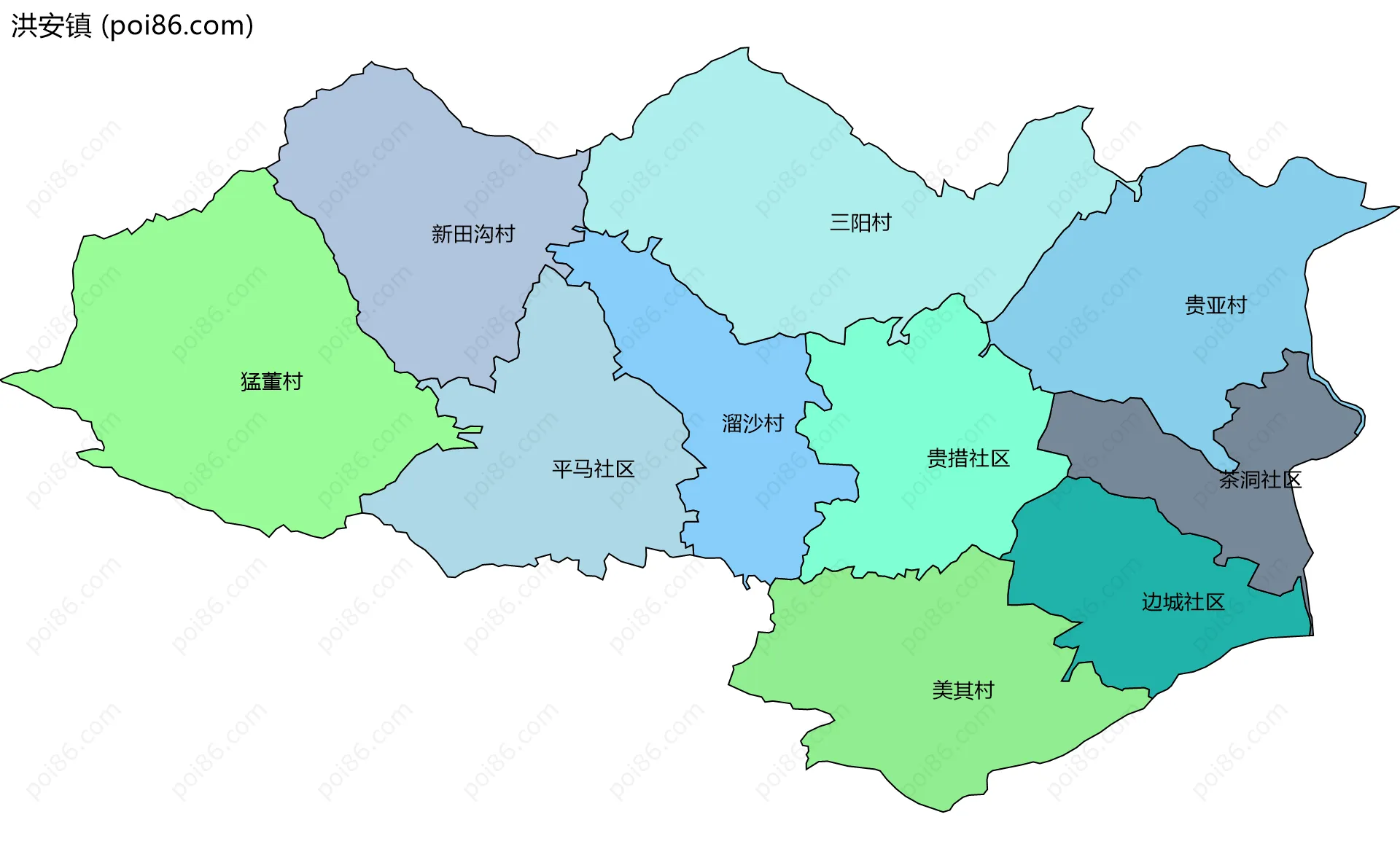 洪安镇边界地图(五级行政区划)