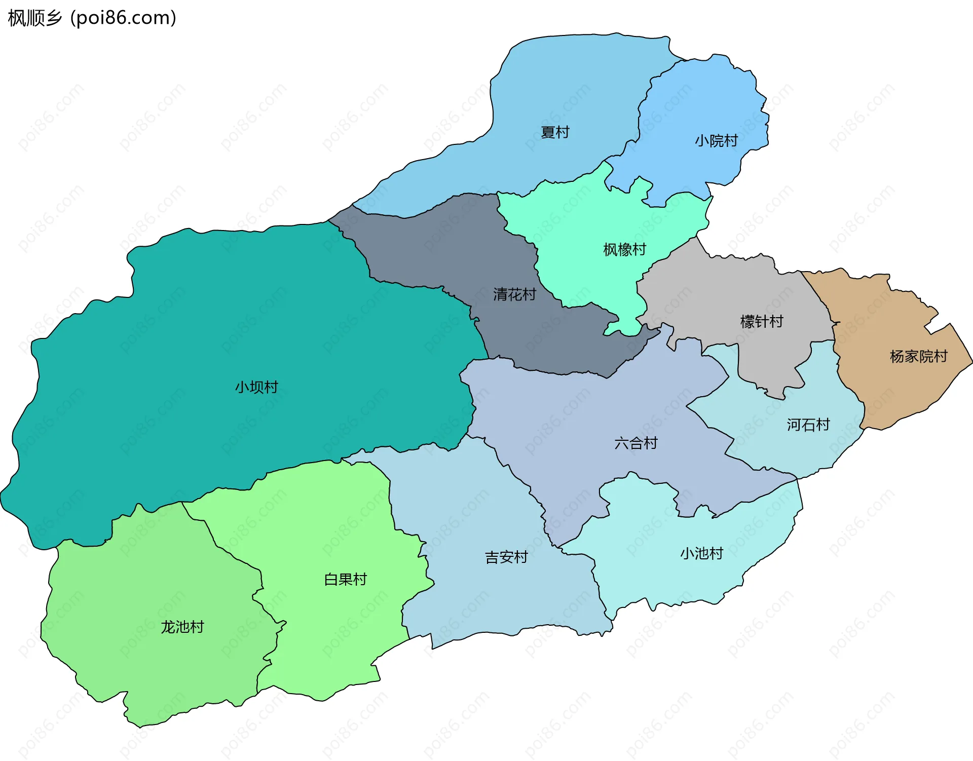 枫顺乡边界地图(五级行政区划)