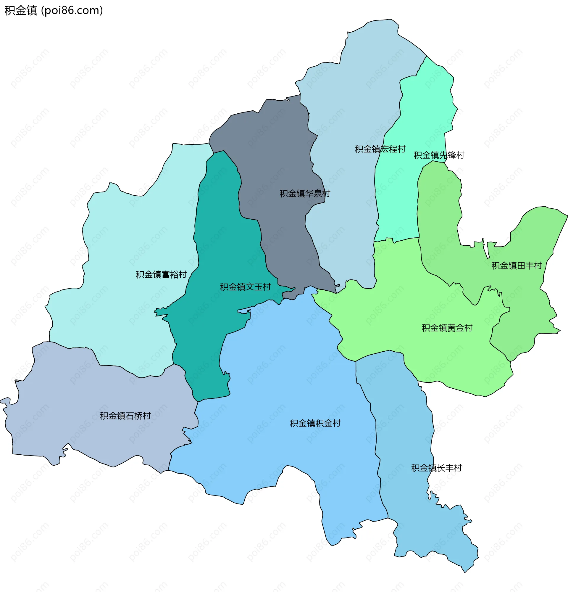 积金镇边界地图(五级行政区划)