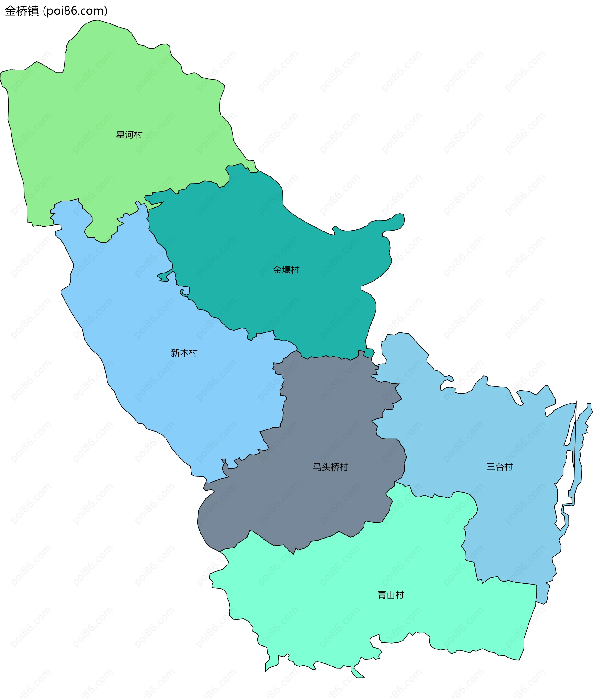 金桥镇边界地图(五级行政区划)