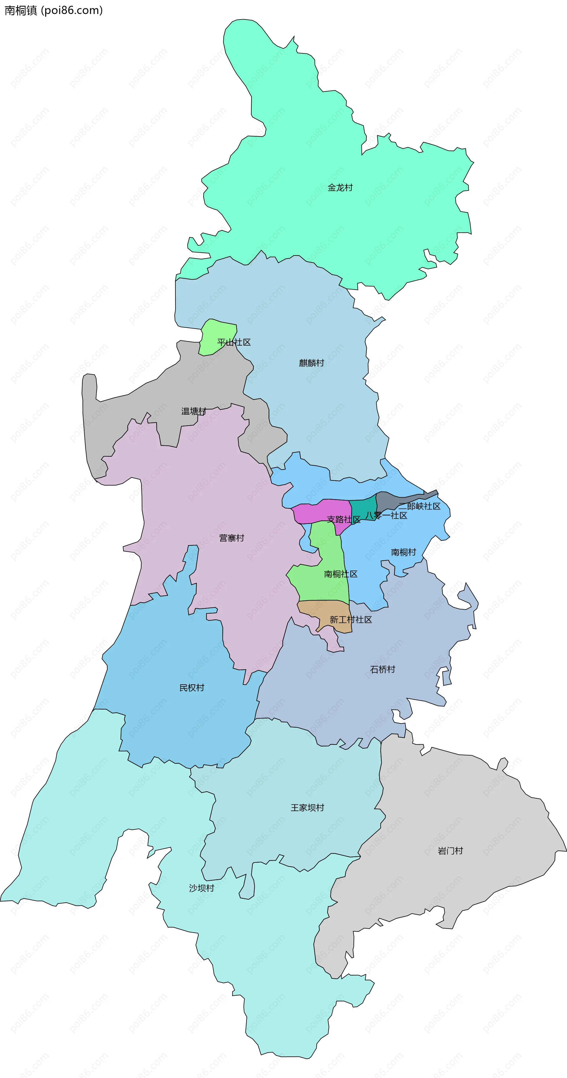 南桐镇边界地图(五级行政区划)