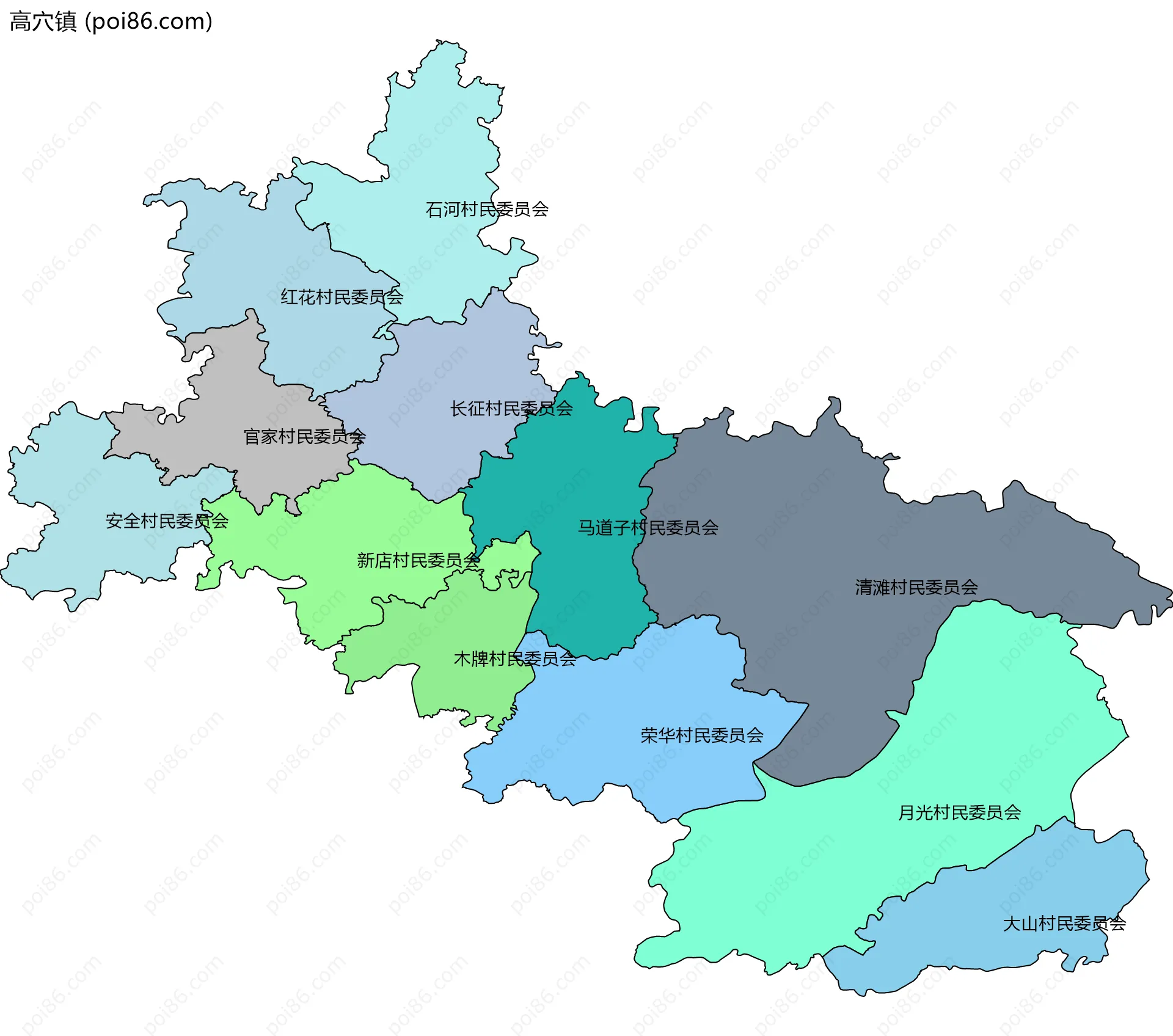 高穴镇边界地图(五级行政区划)