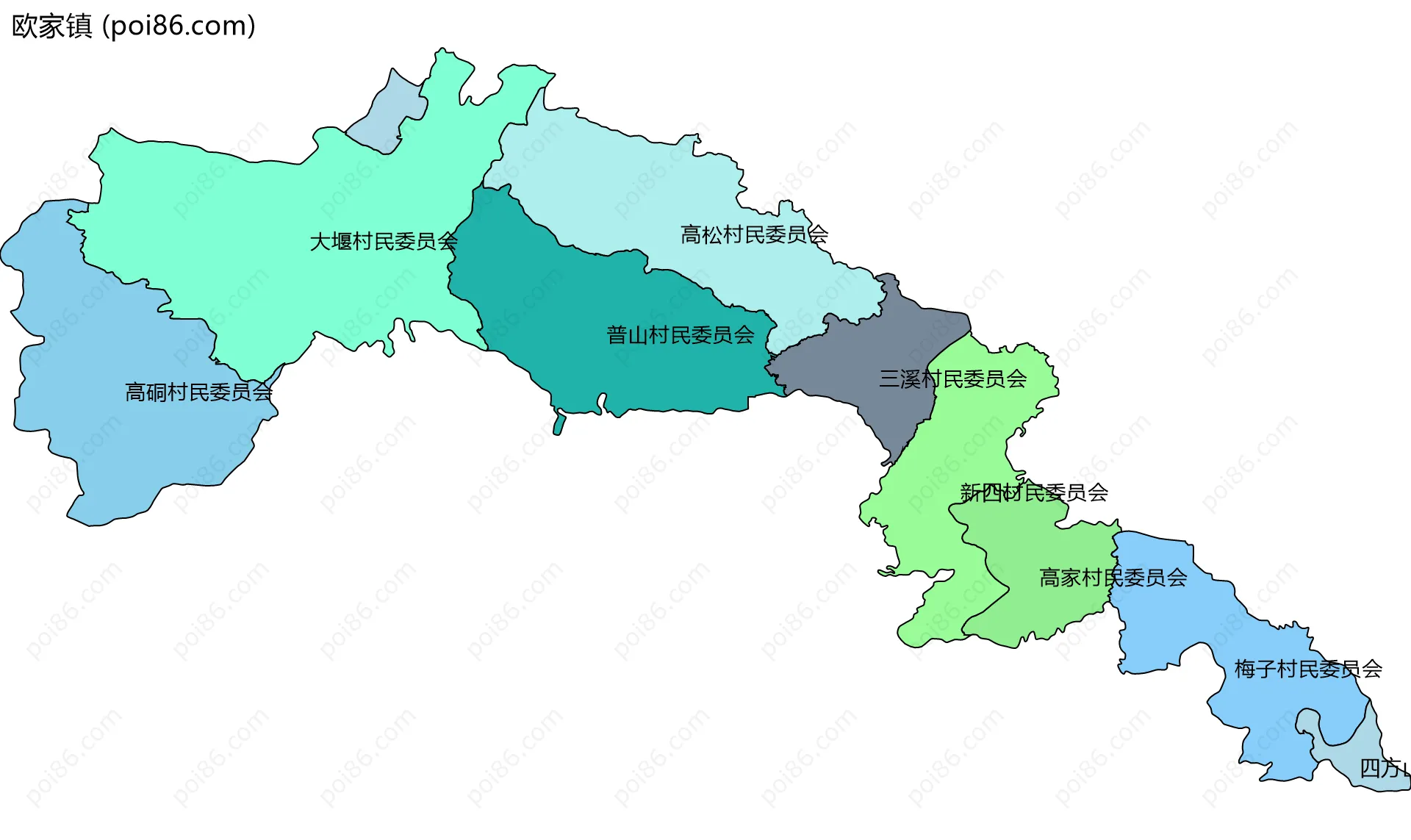 欧家镇边界地图(五级行政区划)