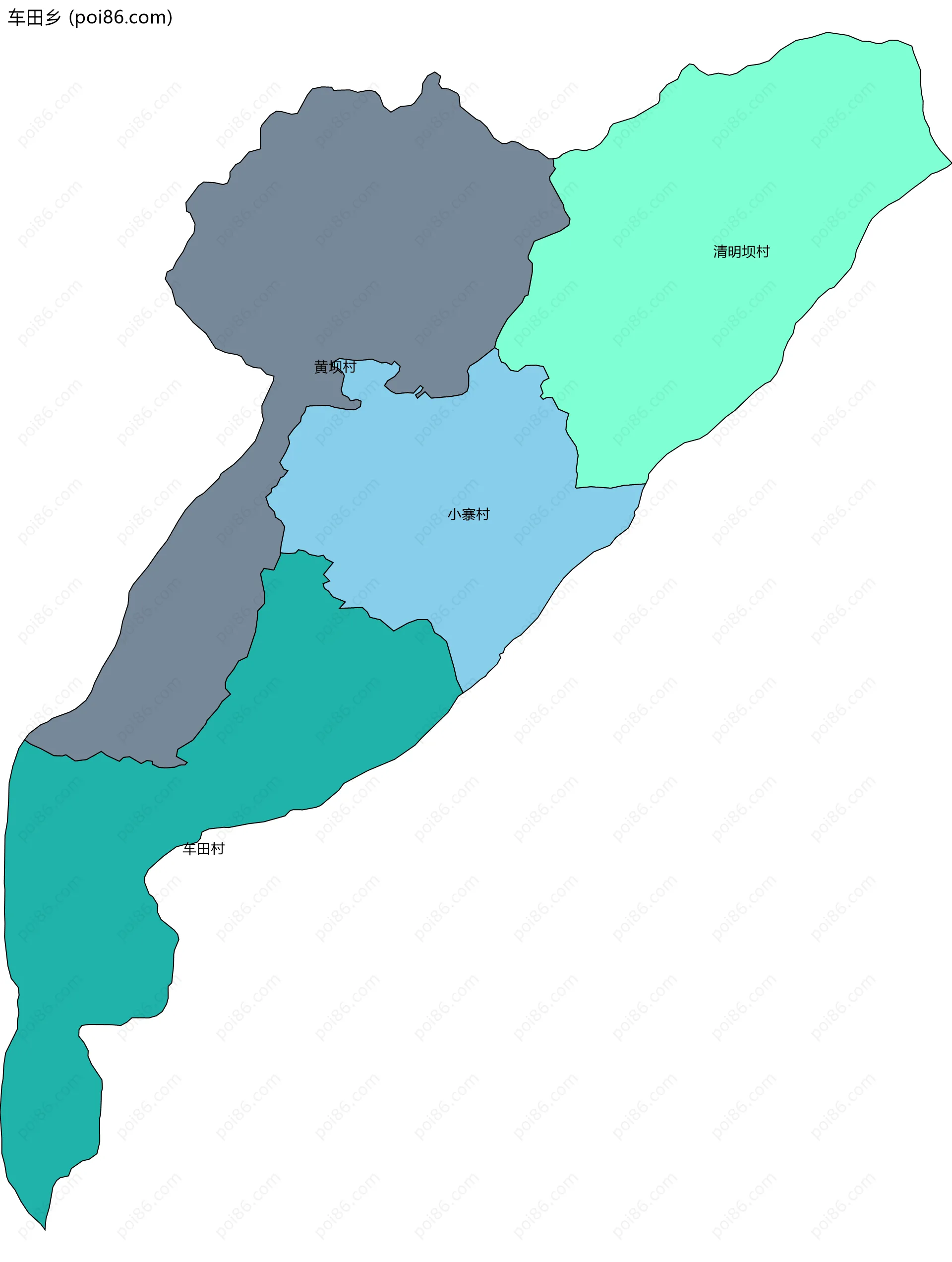 车田乡边界地图(五级行政区划)