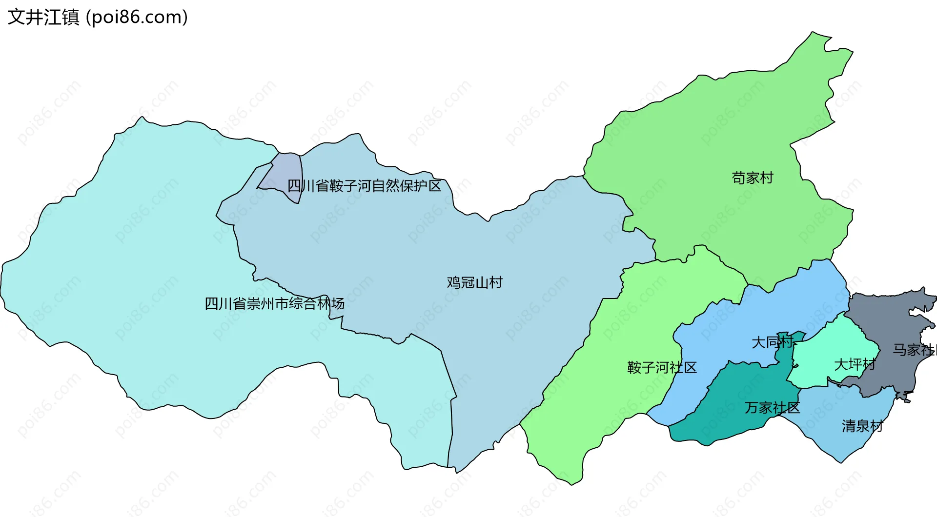 文井江镇边界地图(五级行政区划)