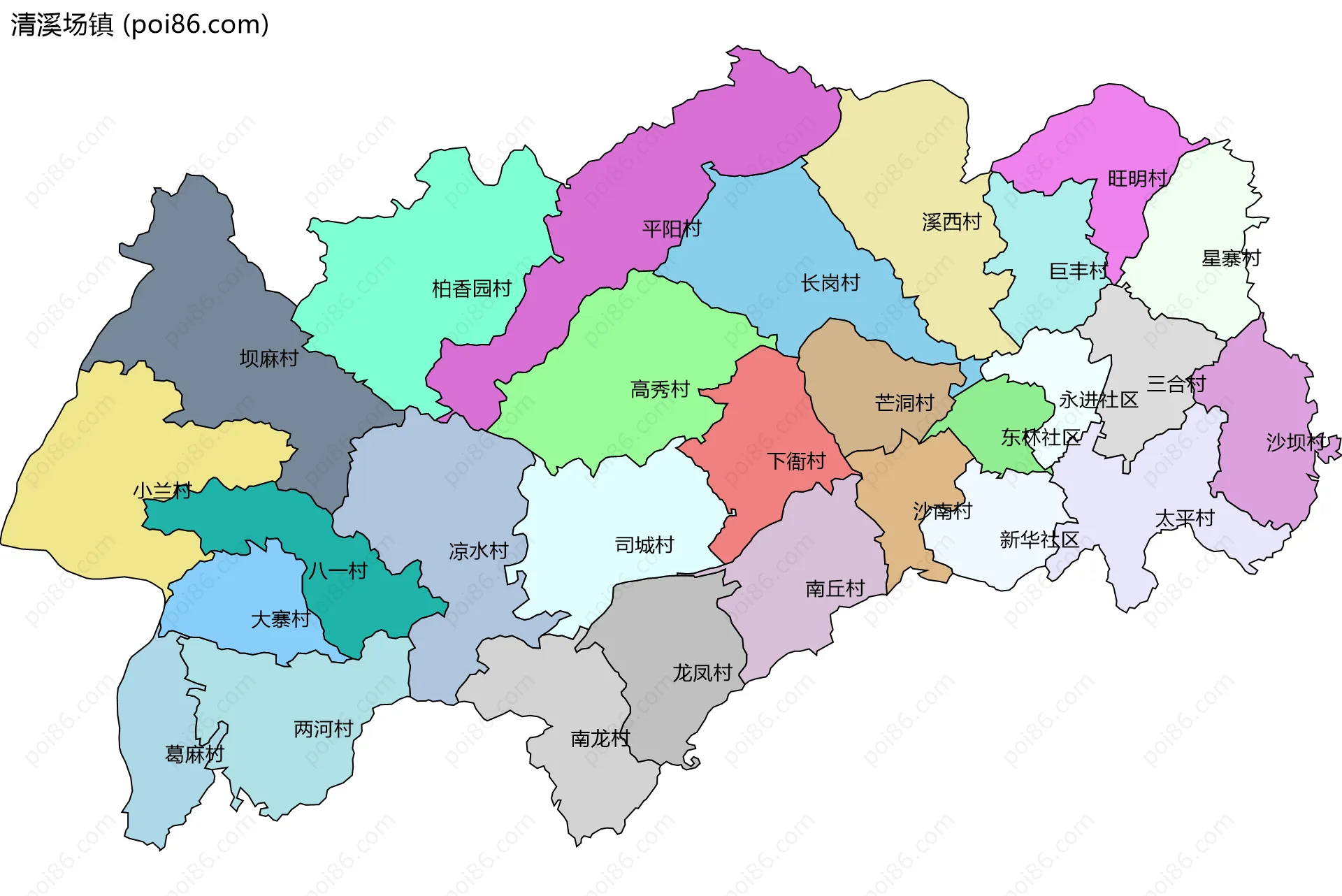 清溪场镇边界地图(五级行政区划)