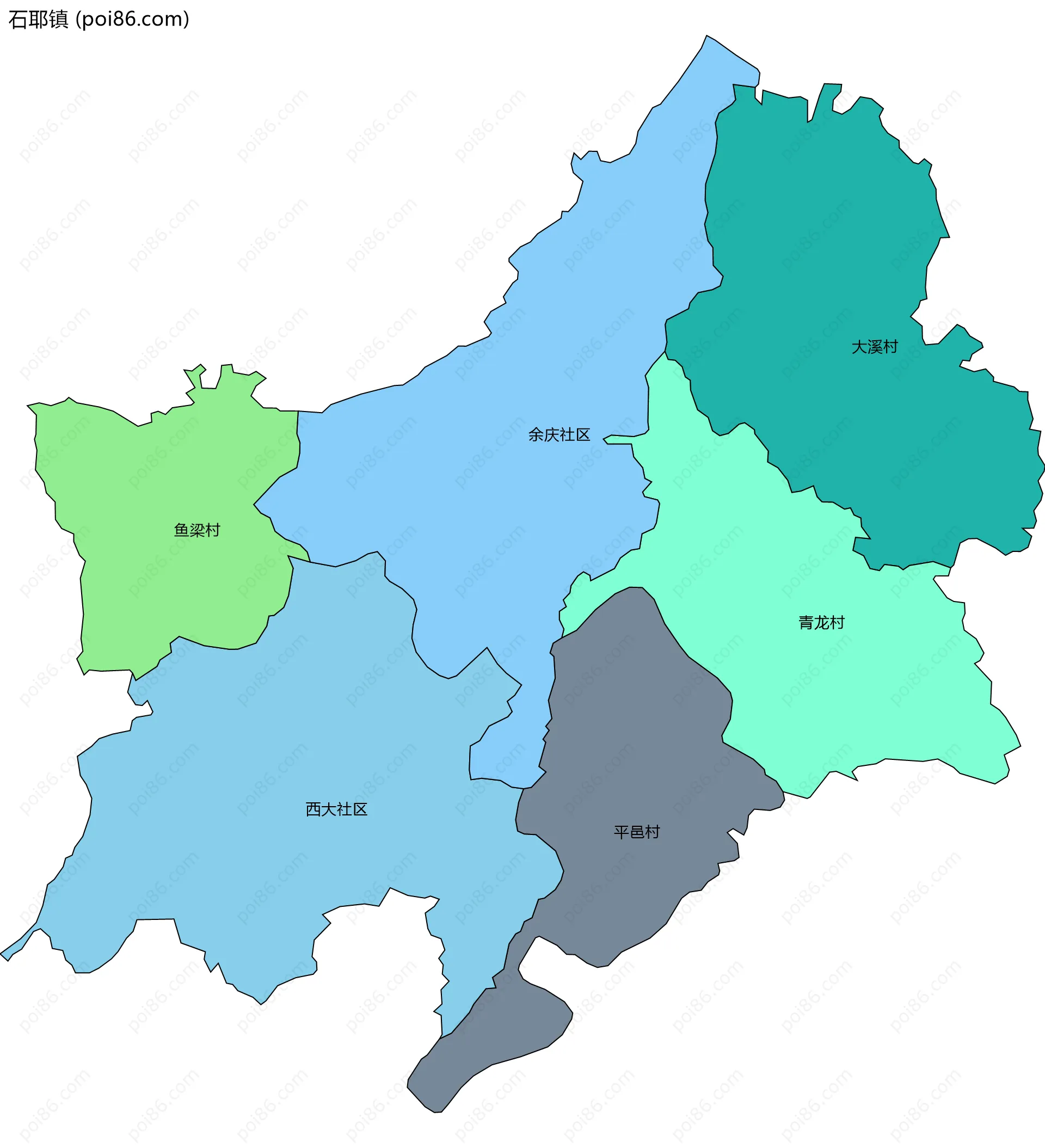 石耶镇边界地图(五级行政区划)