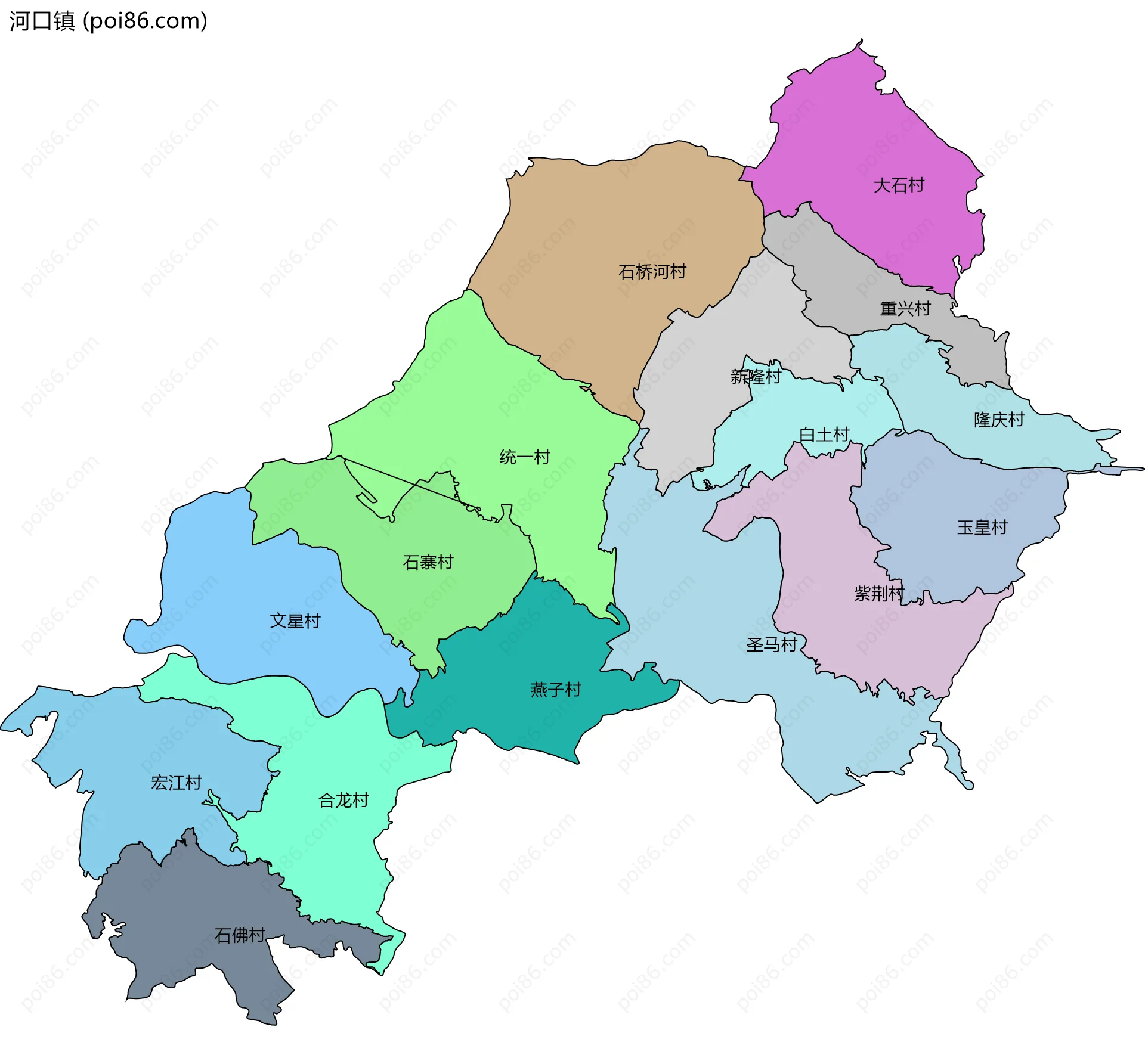 河口镇边界地图(五级行政区划)