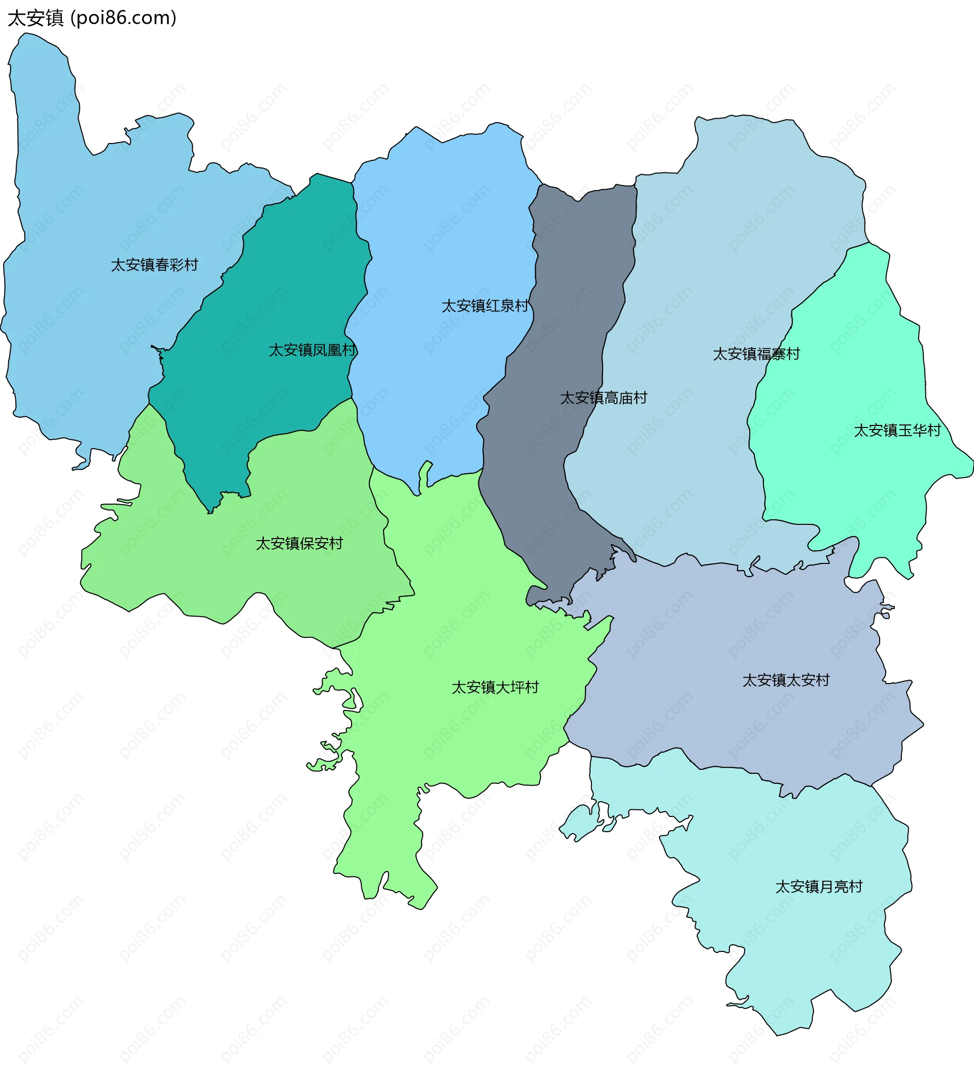 太安镇边界地图(五级行政区划)