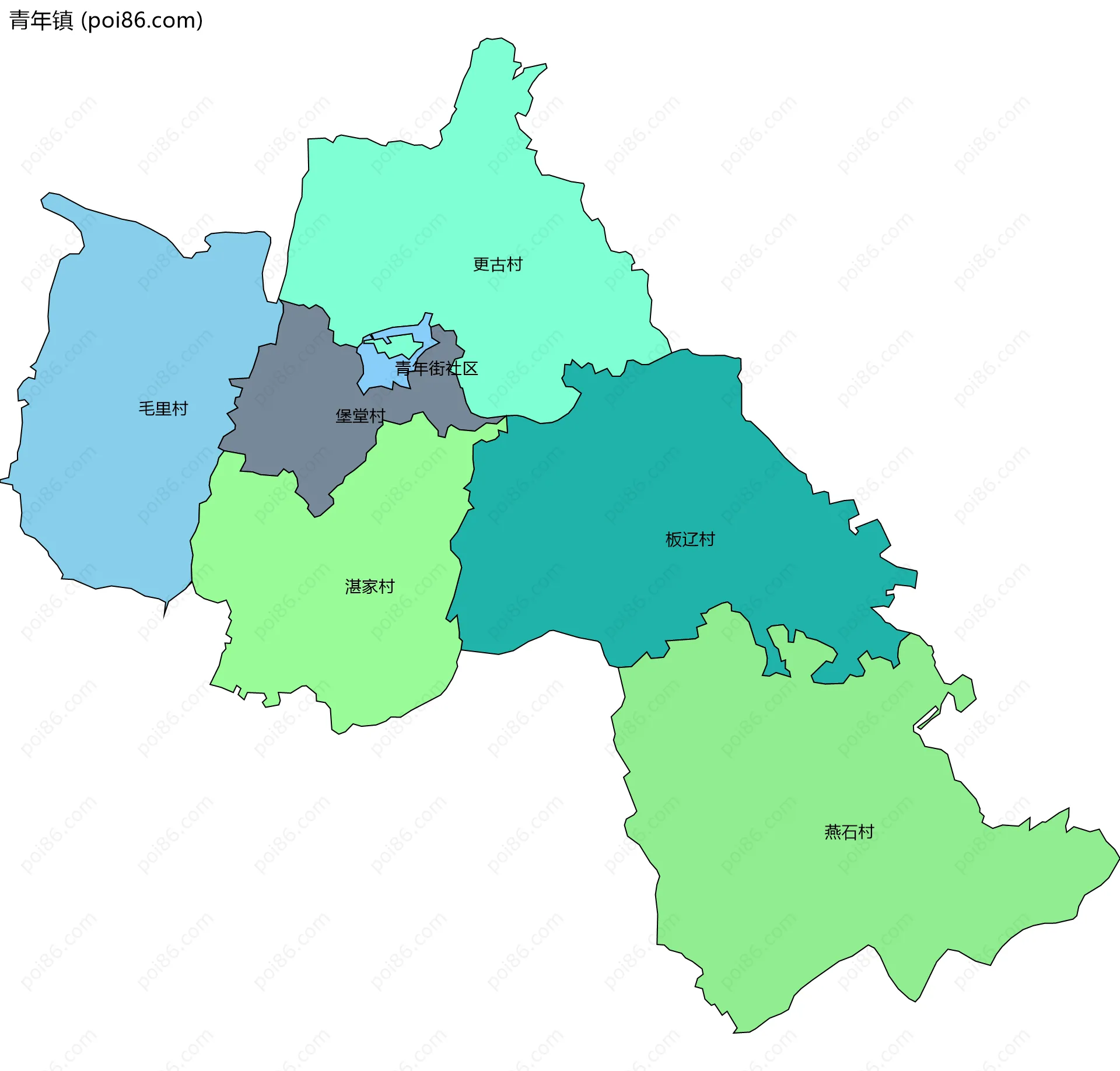 青年镇边界地图(五级行政区划)