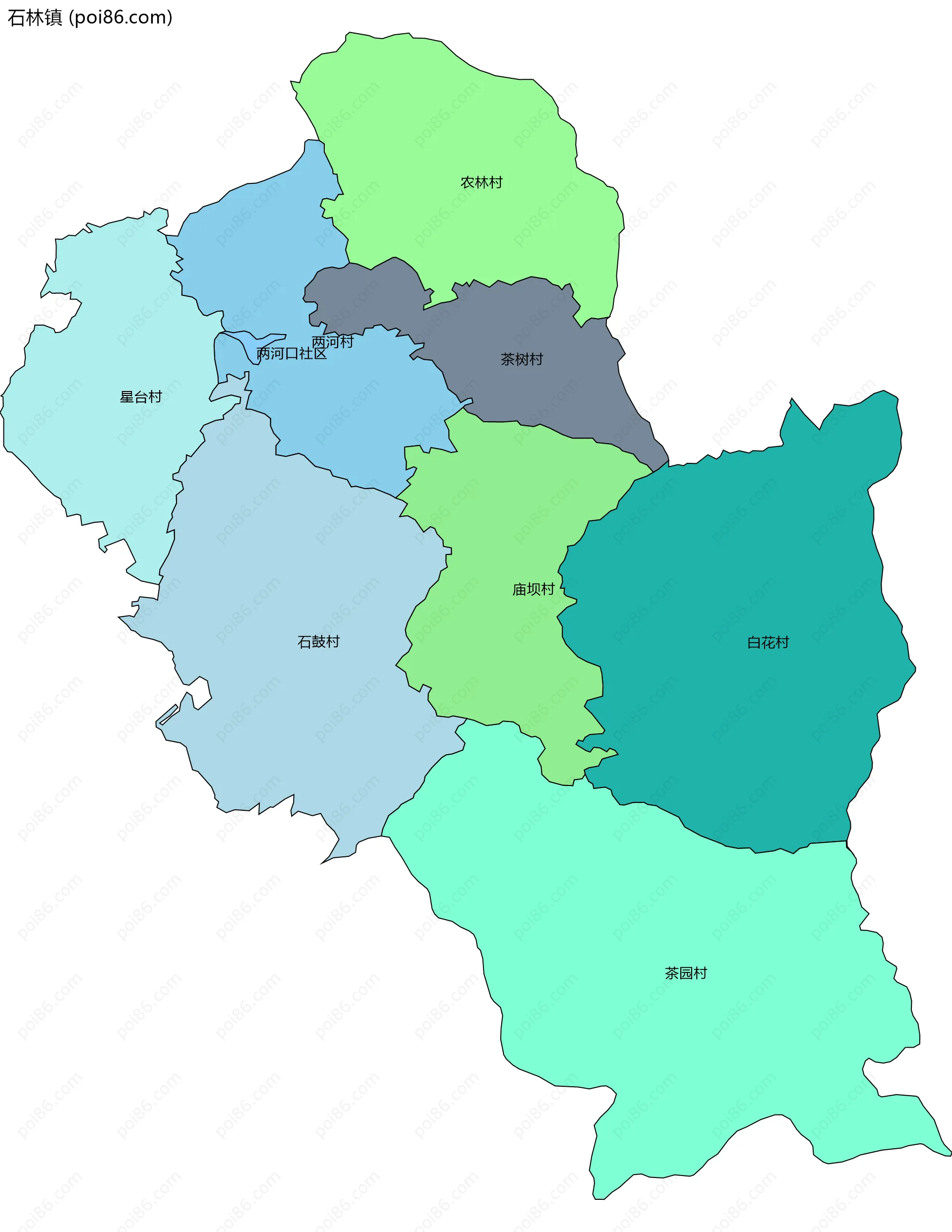 石林镇边界地图(五级行政区划)
