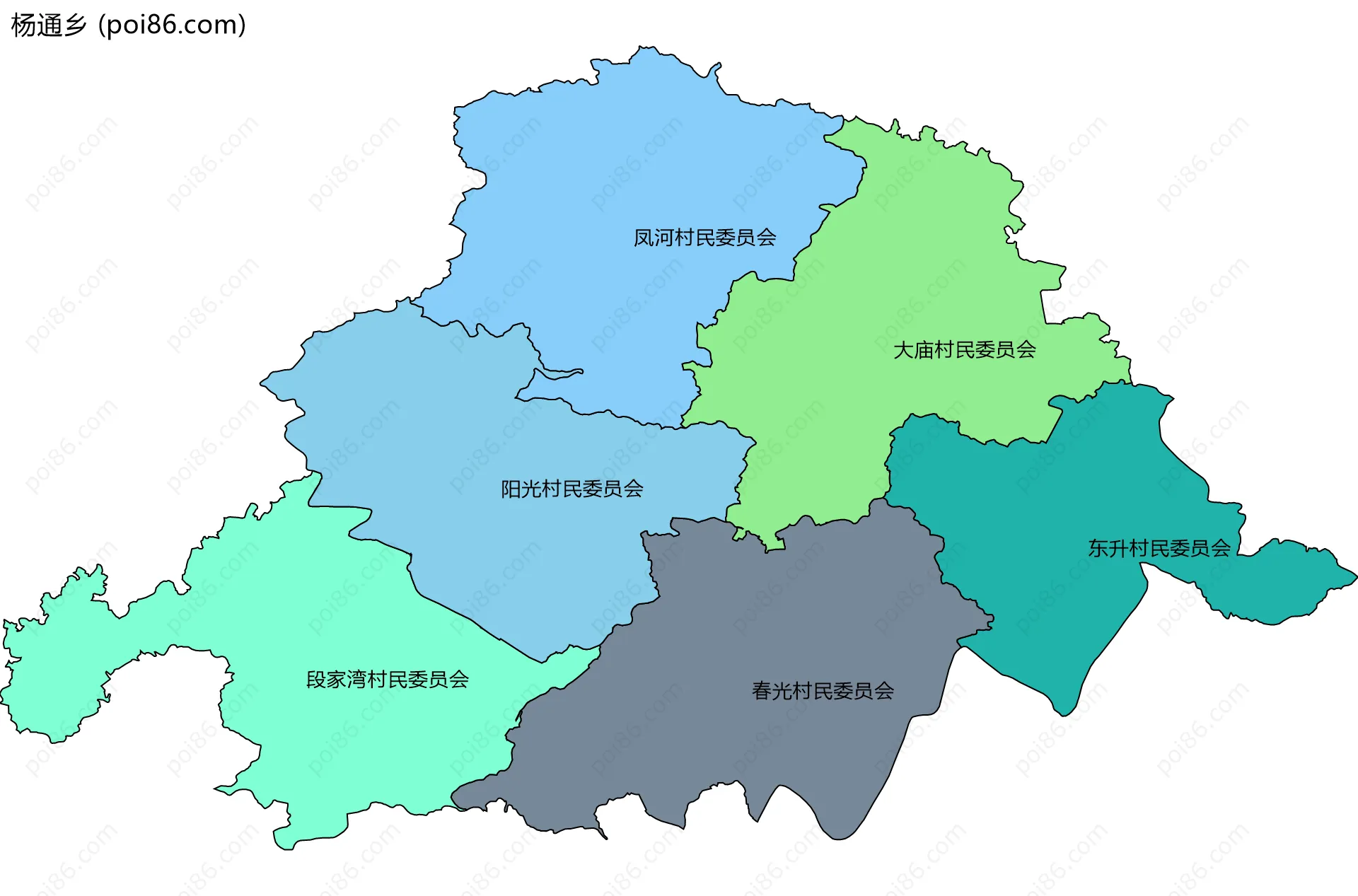 杨通乡边界地图(五级行政区划)