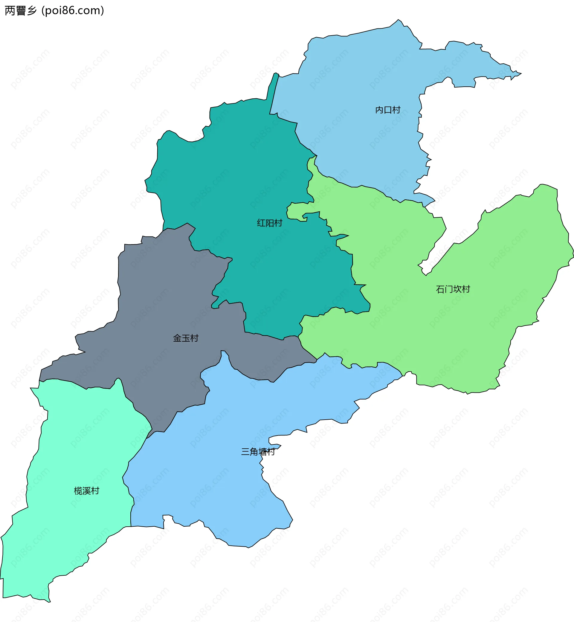 两罾乡边界地图(五级行政区划)