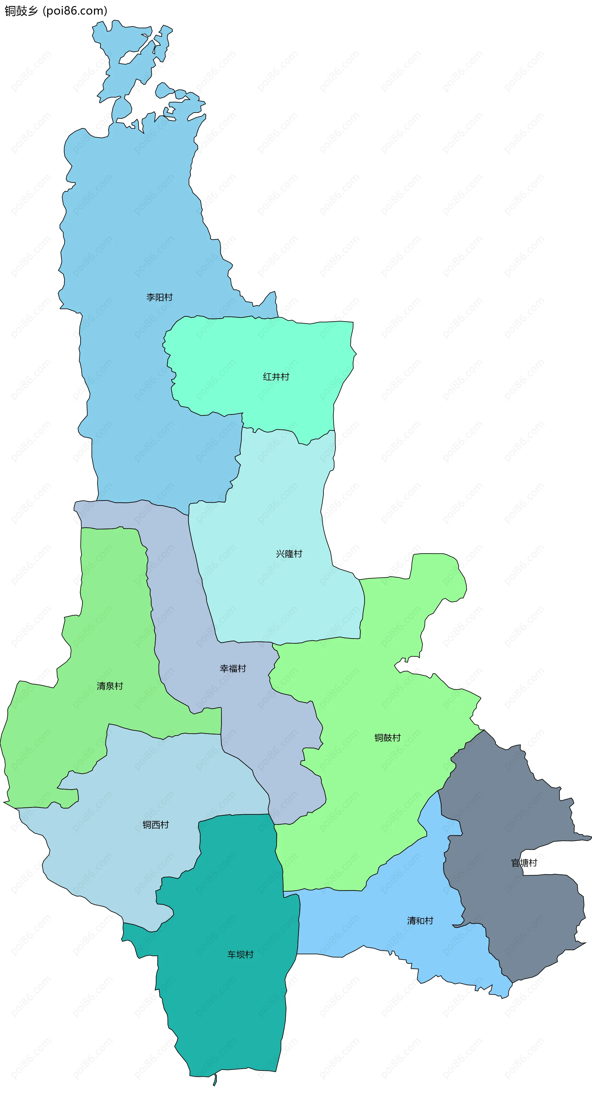 铜鼓乡边界地图(五级行政区划)