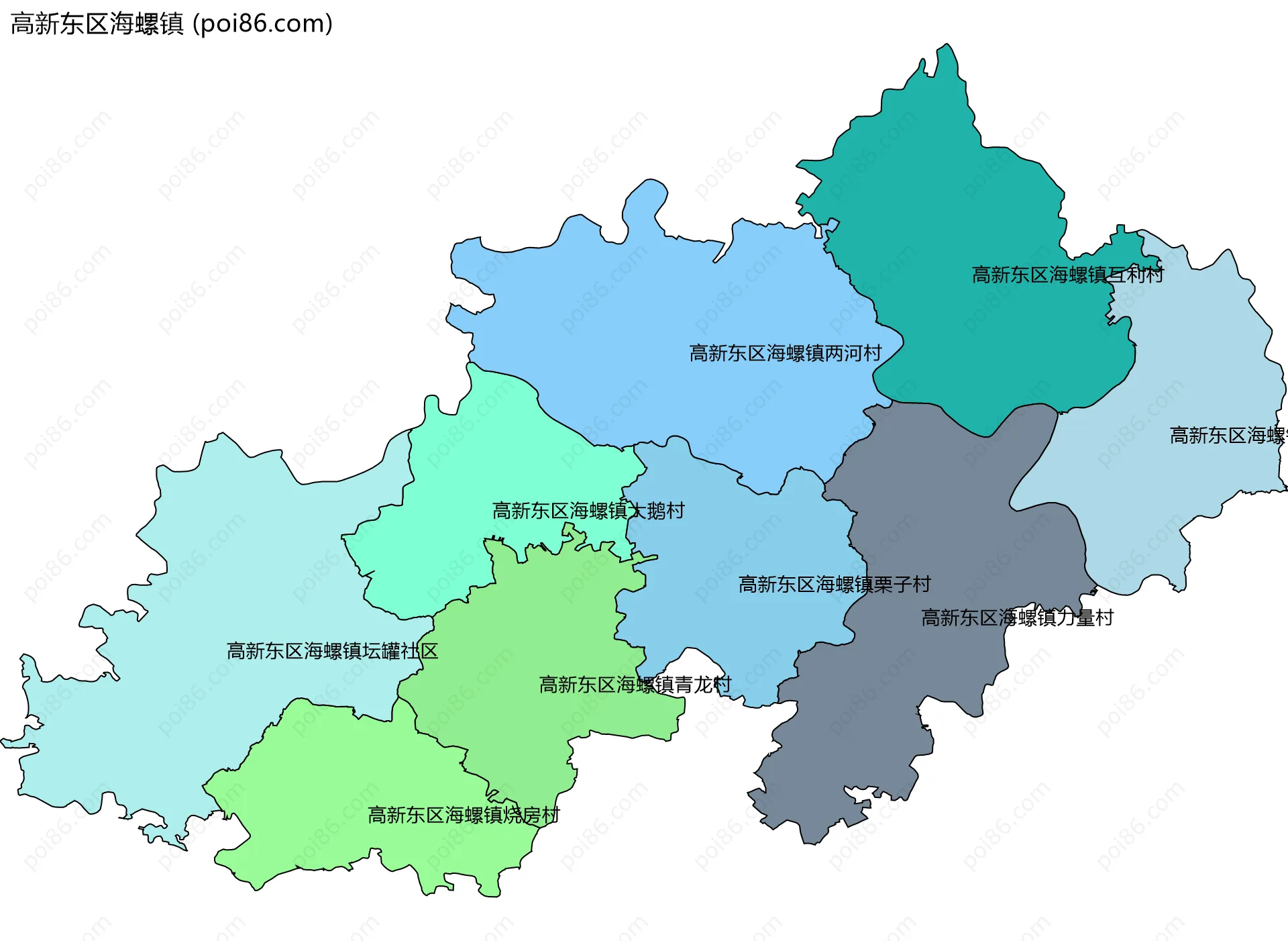 高新东区海螺镇边界地图(五级行政区划)