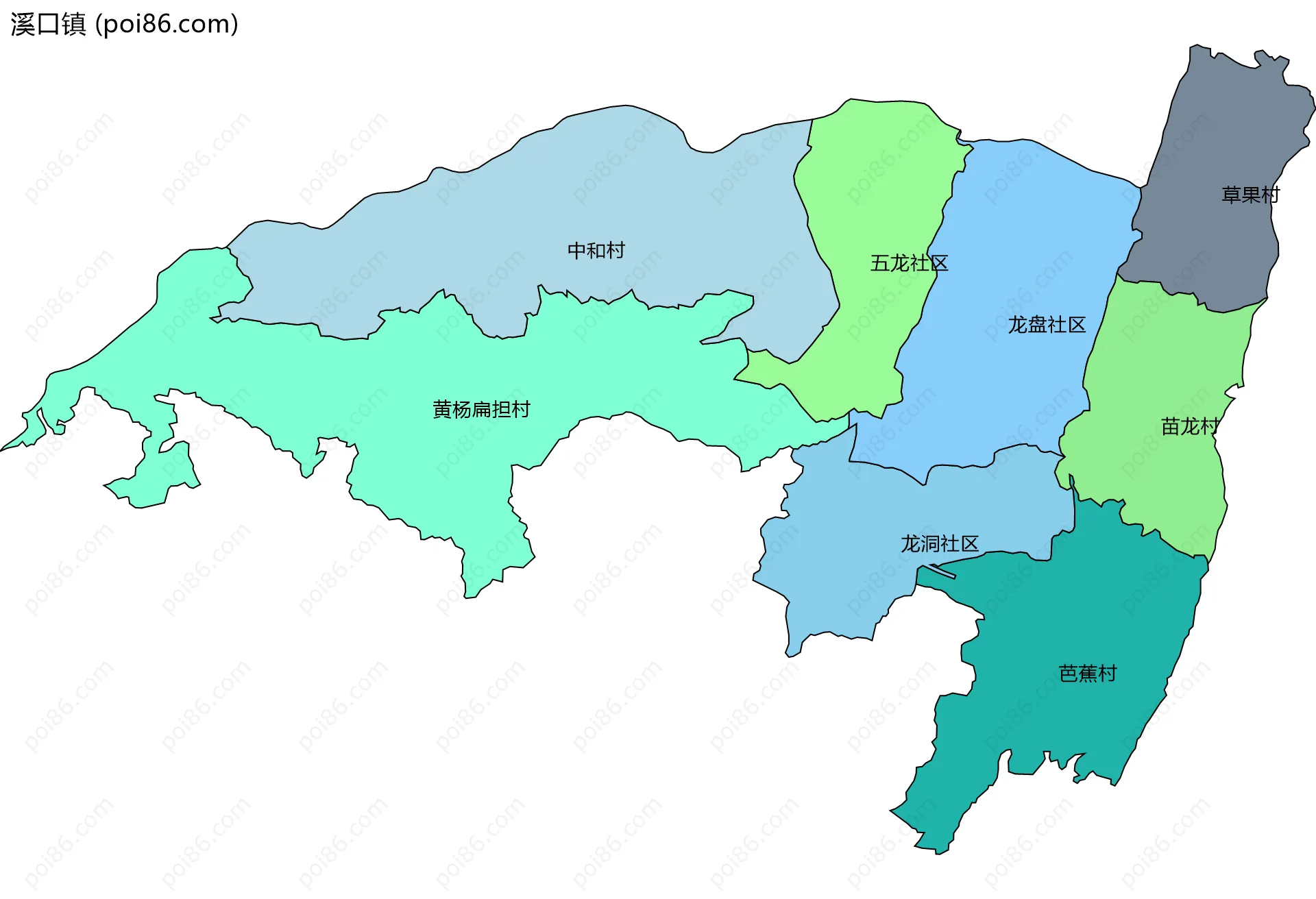 溪口镇边界地图(五级行政区划)