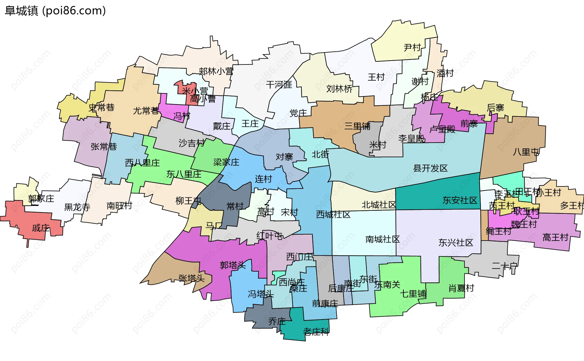 阜城镇边界地图(五级行政区划)