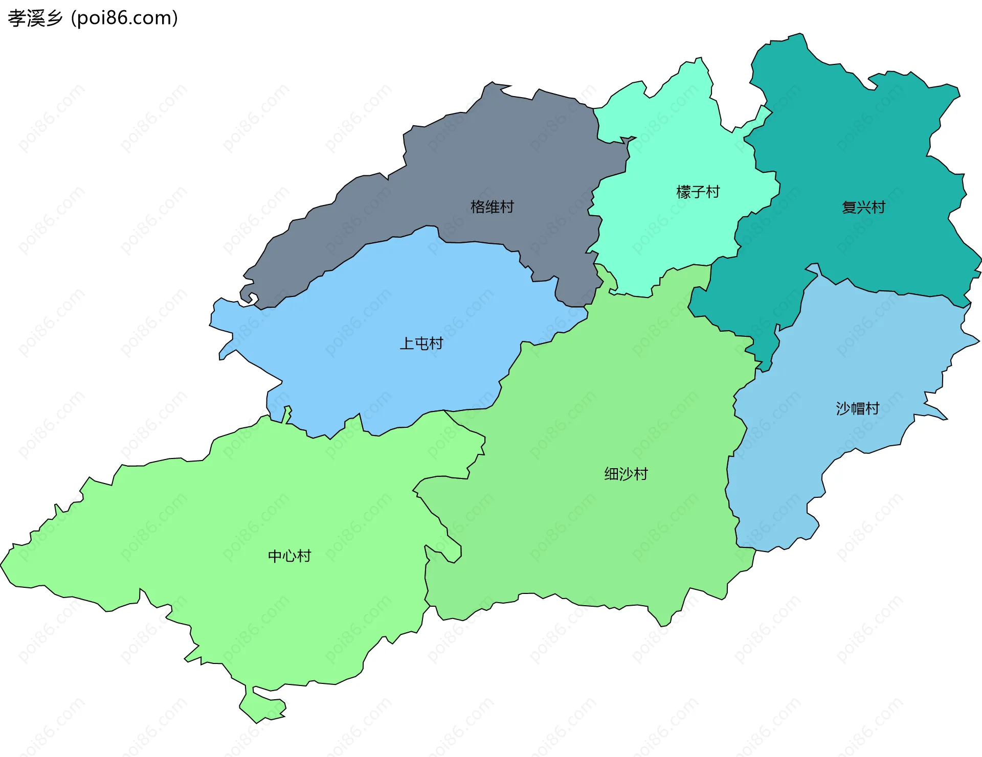 孝溪乡边界地图(五级行政区划)