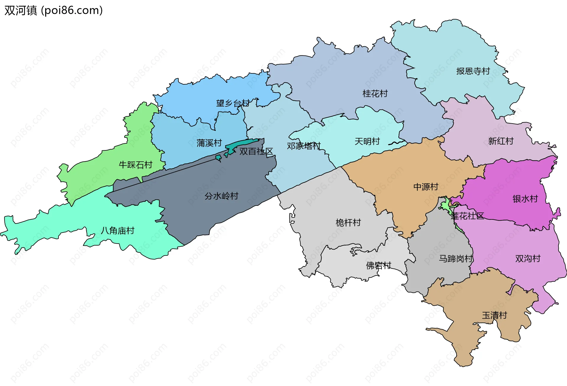 双河镇边界地图(五级行政区划)