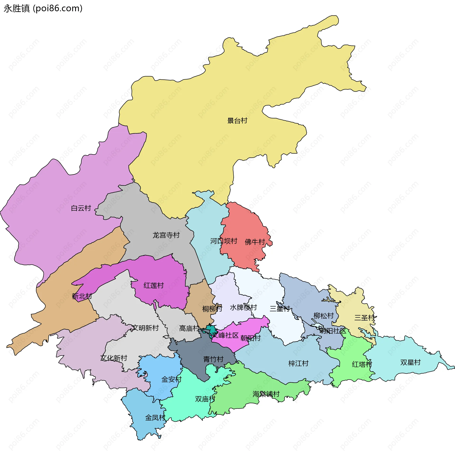 永胜镇边界地图(五级行政区划)