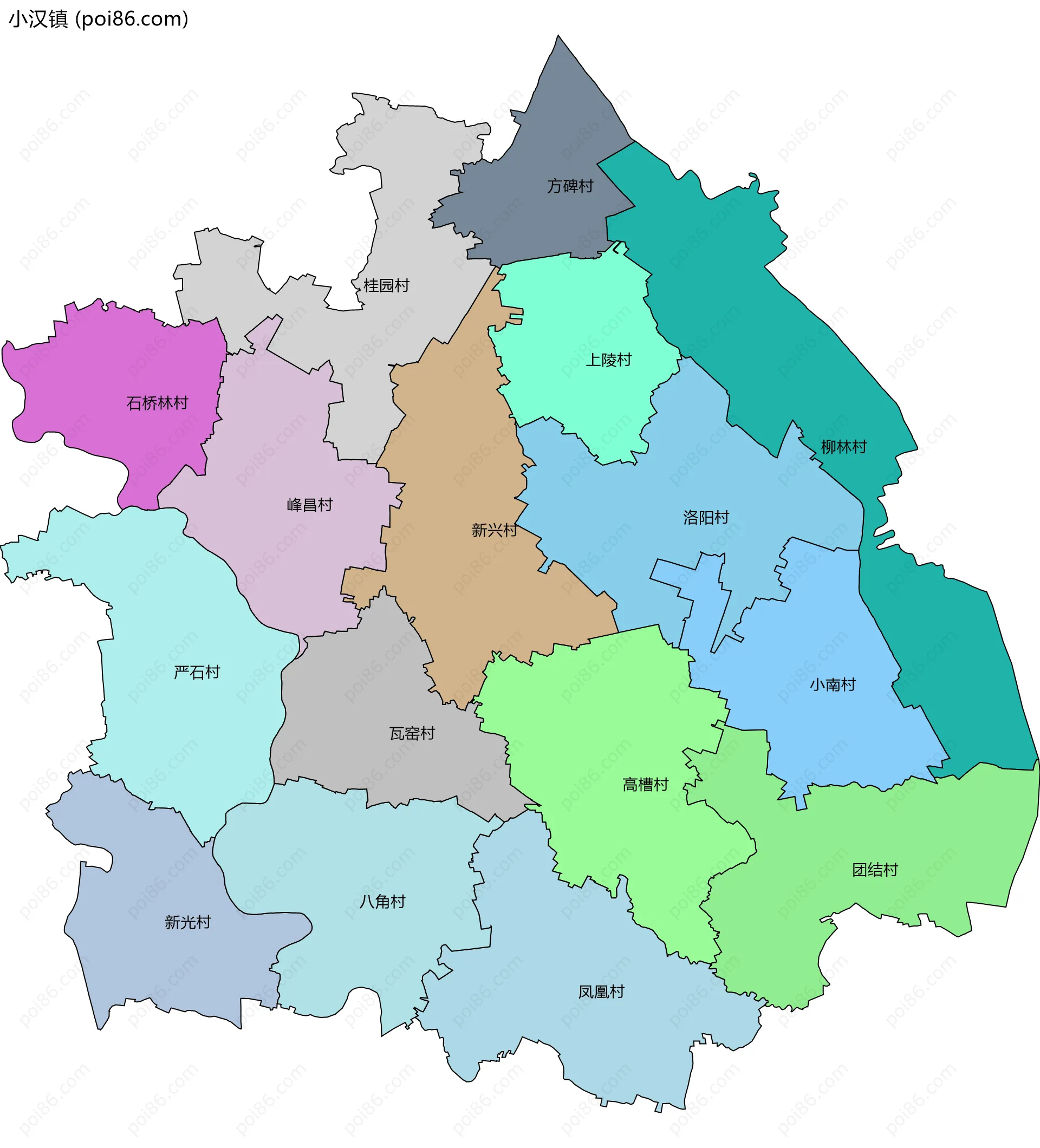 小汉镇边界地图(五级行政区划)