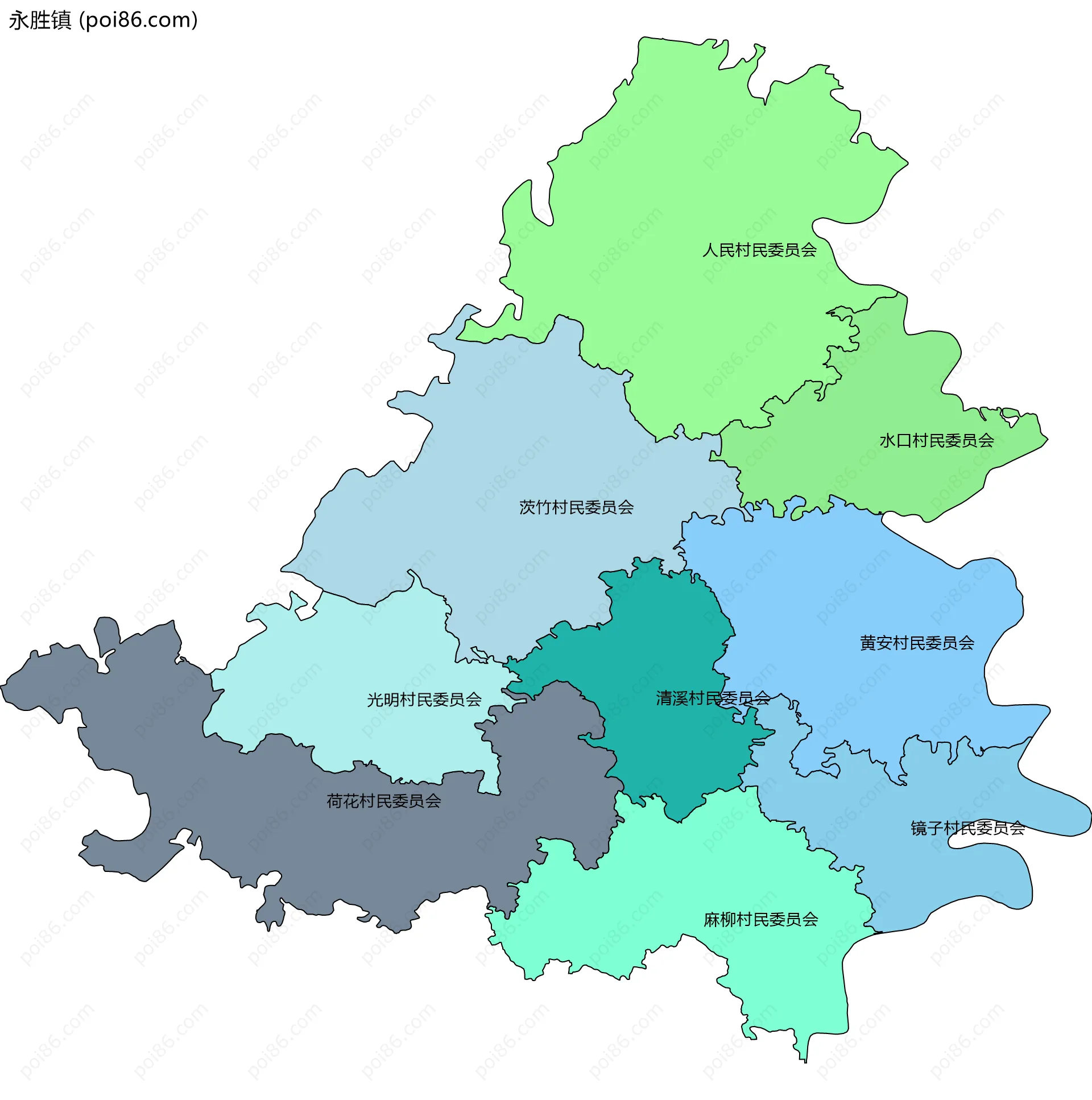 永胜镇边界地图(五级行政区划)