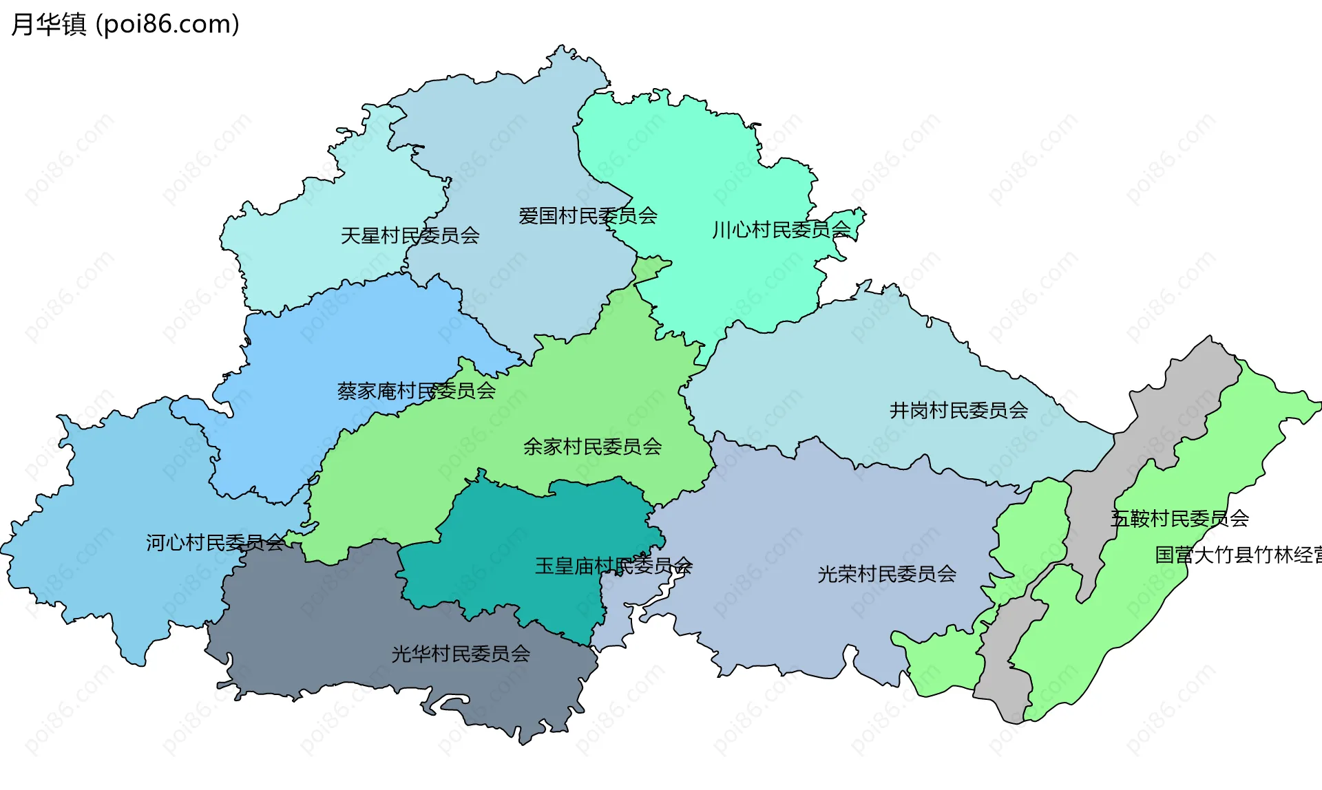 月华镇边界地图(五级行政区划)