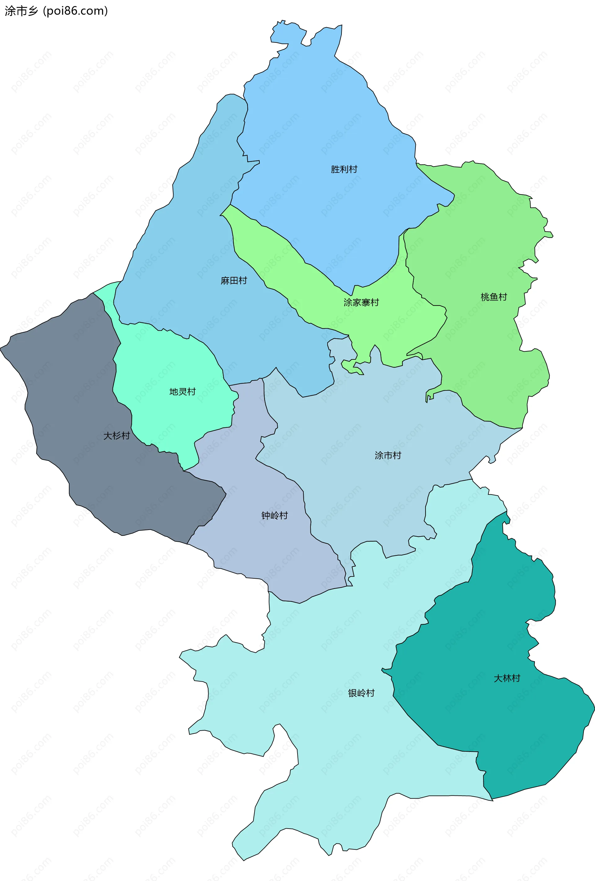 涂市乡边界地图(五级行政区划)