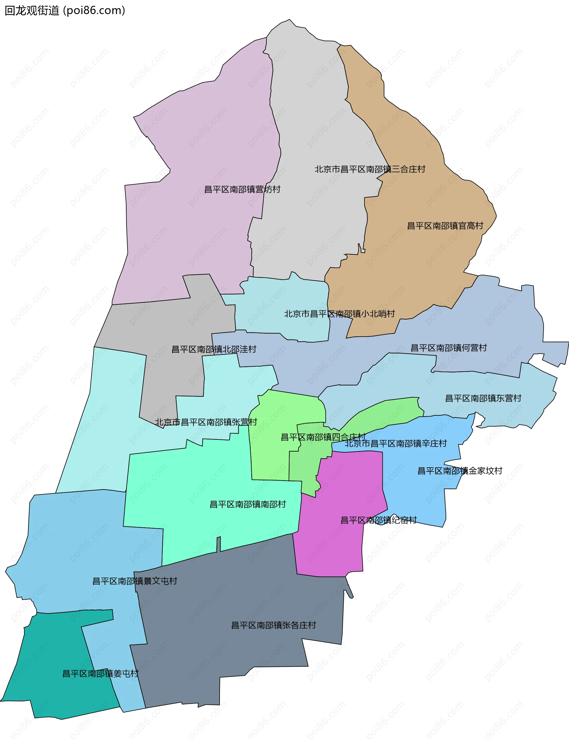 回龙观街道边界地图(五级行政区划)