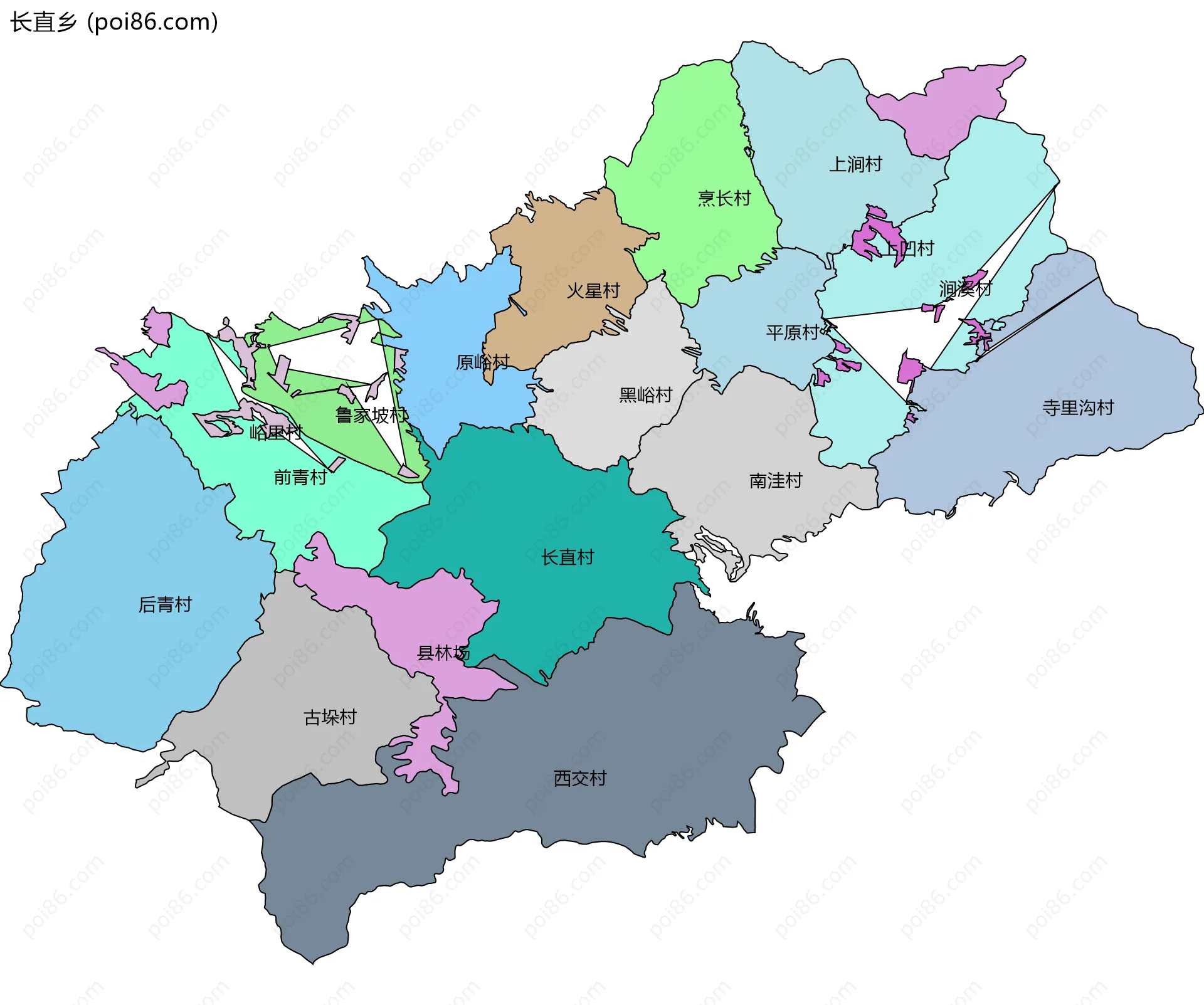 长直乡边界地图(五级行政区划)