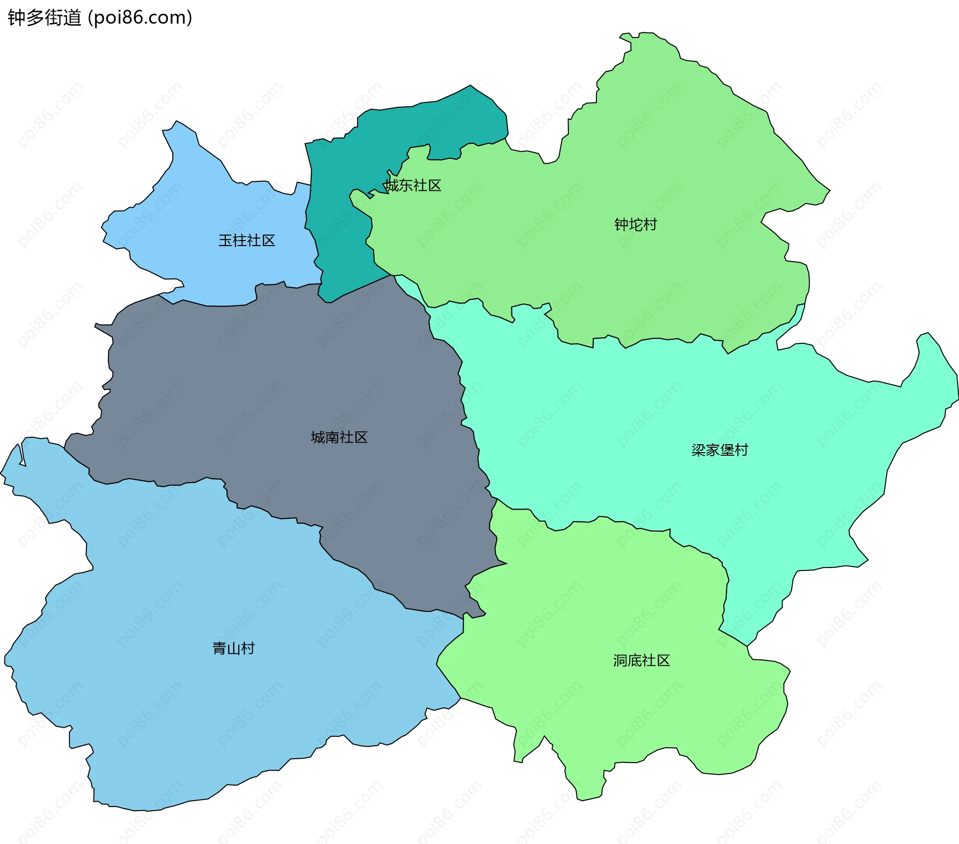 钟多街道边界地图(五级行政区划)