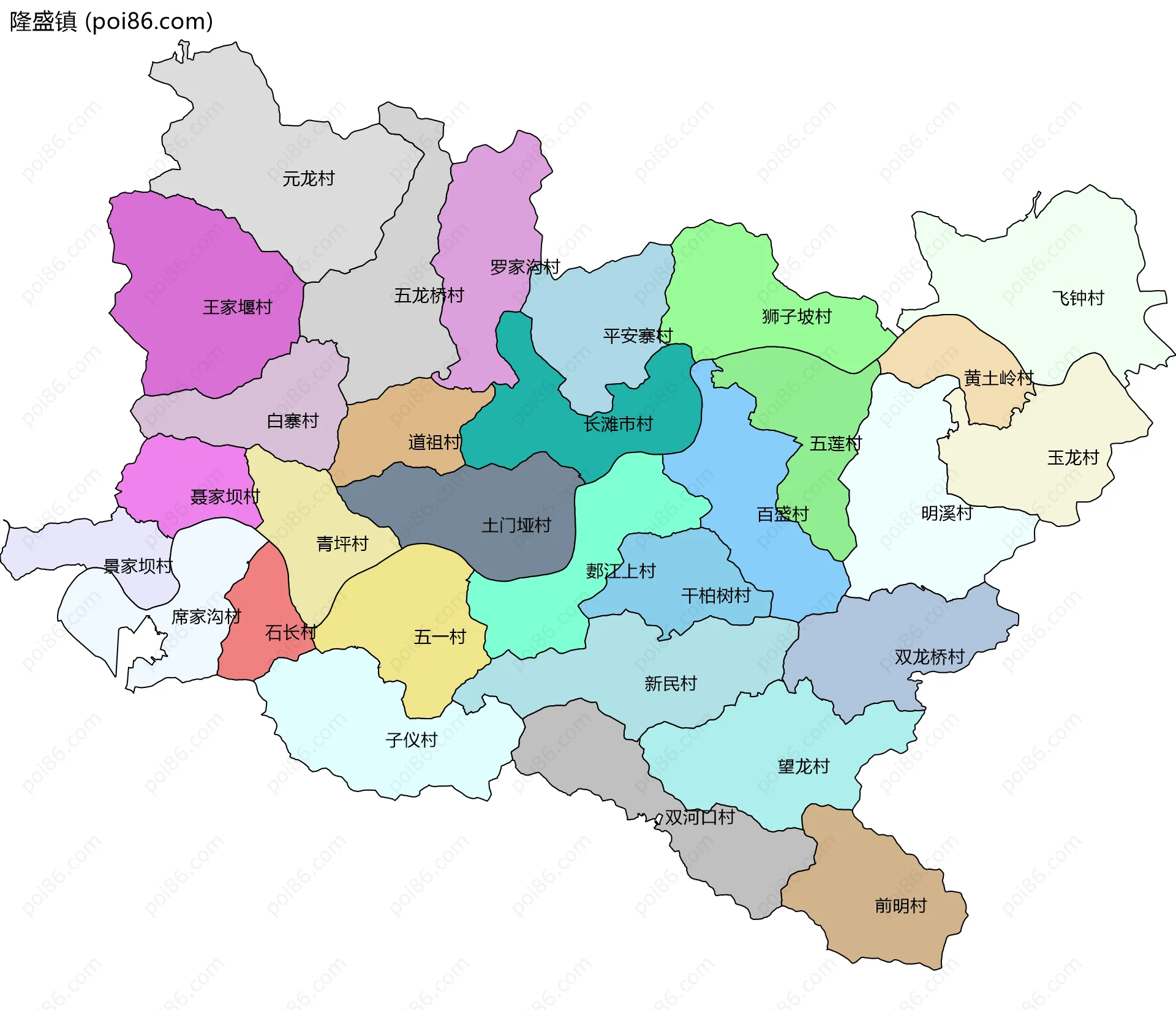 隆盛镇边界地图(五级行政区划)