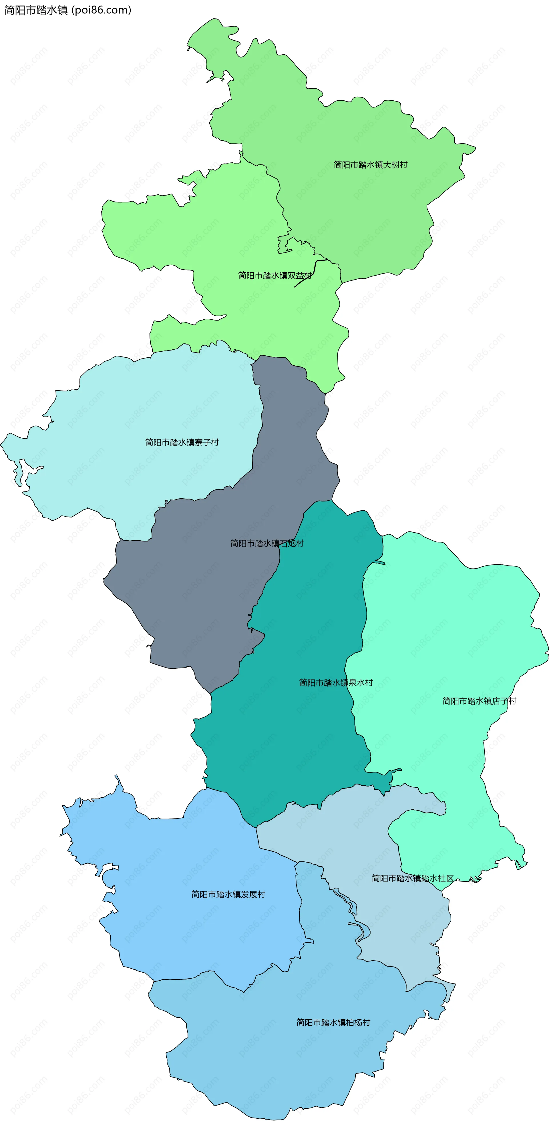 简阳市踏水镇边界地图(五级行政区划)