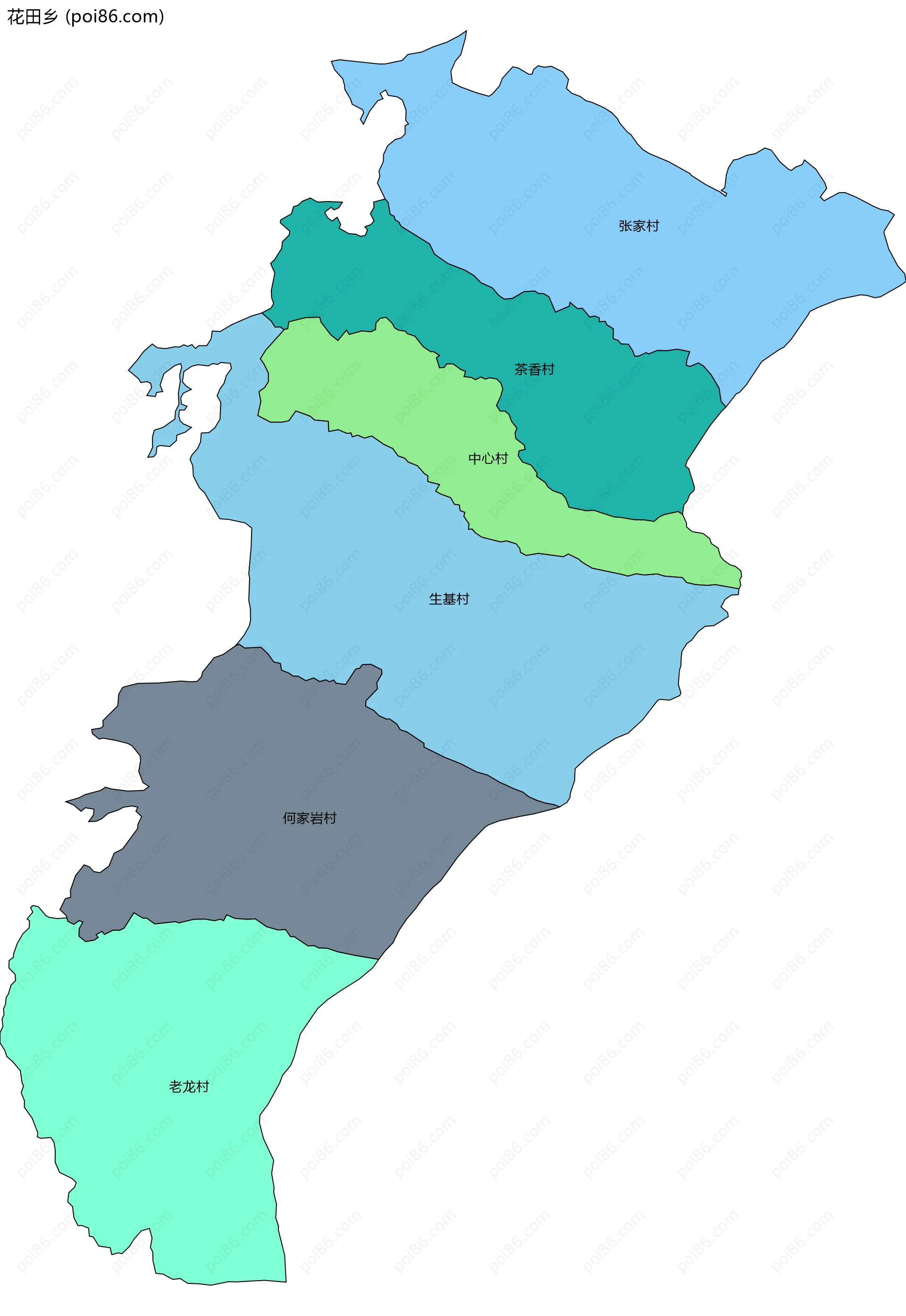 花田乡边界地图(五级行政区划)