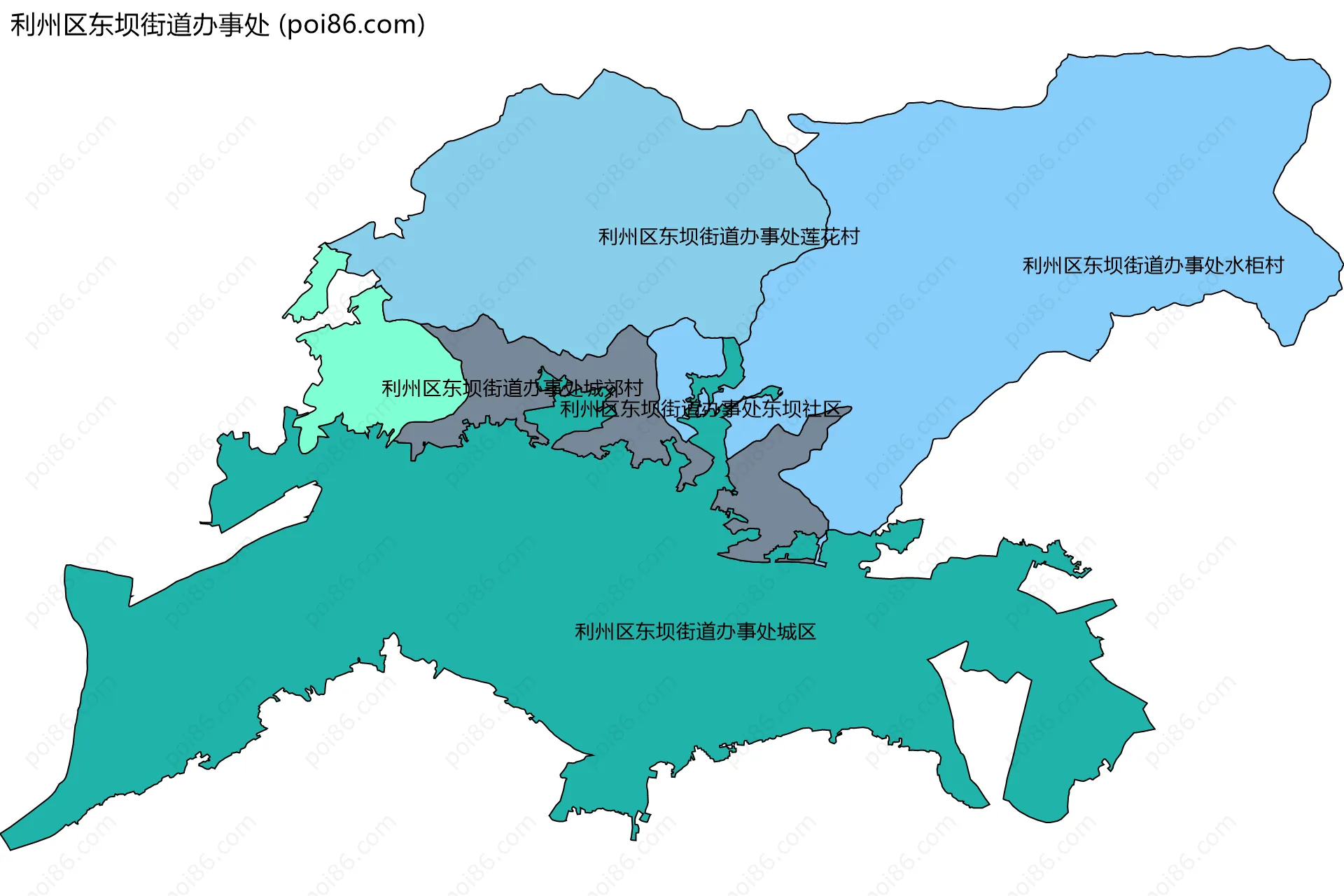 利州区东坝街道办事处边界地图(五级行政区划)
