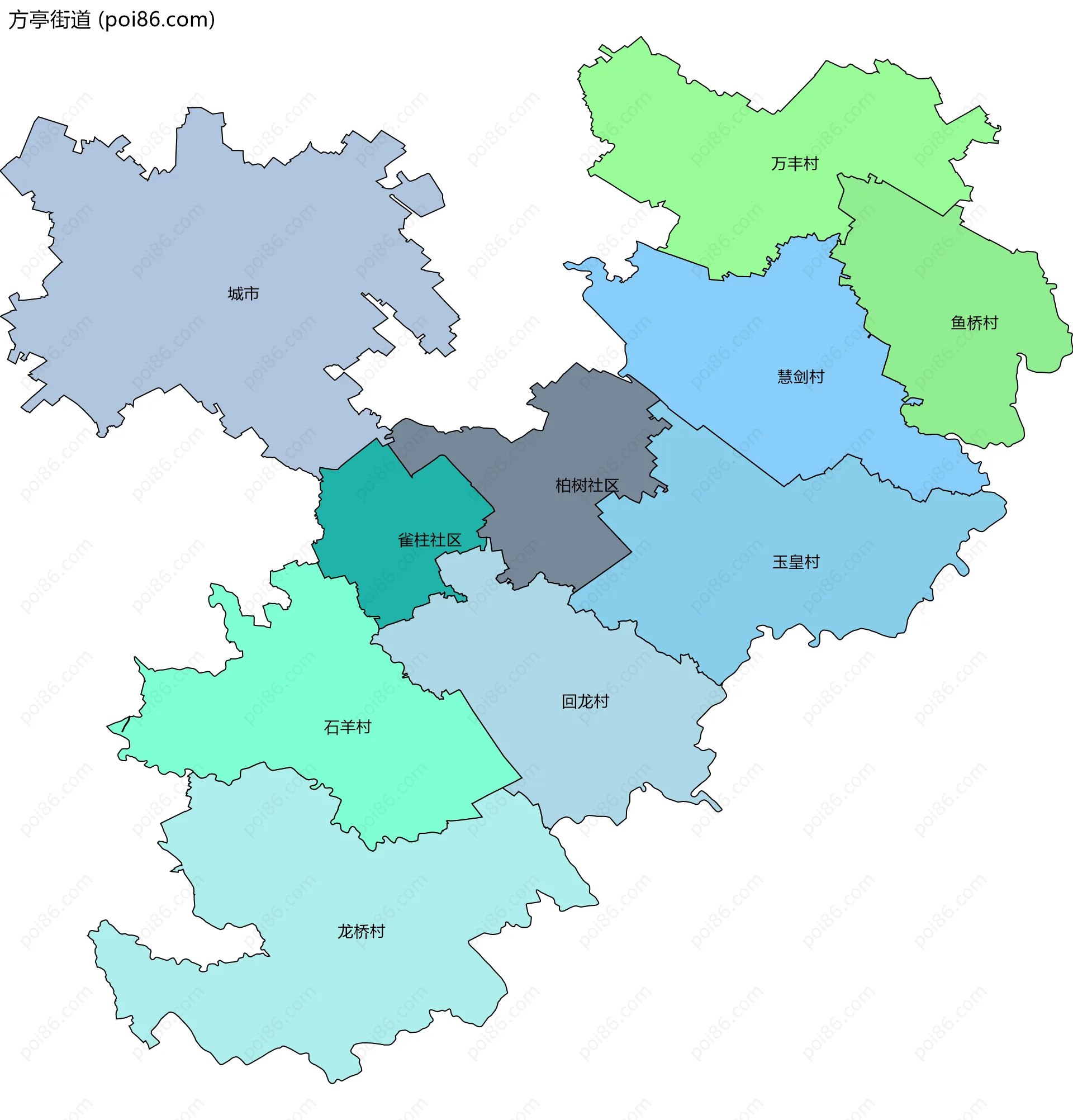 方亭街道边界地图(五级行政区划)