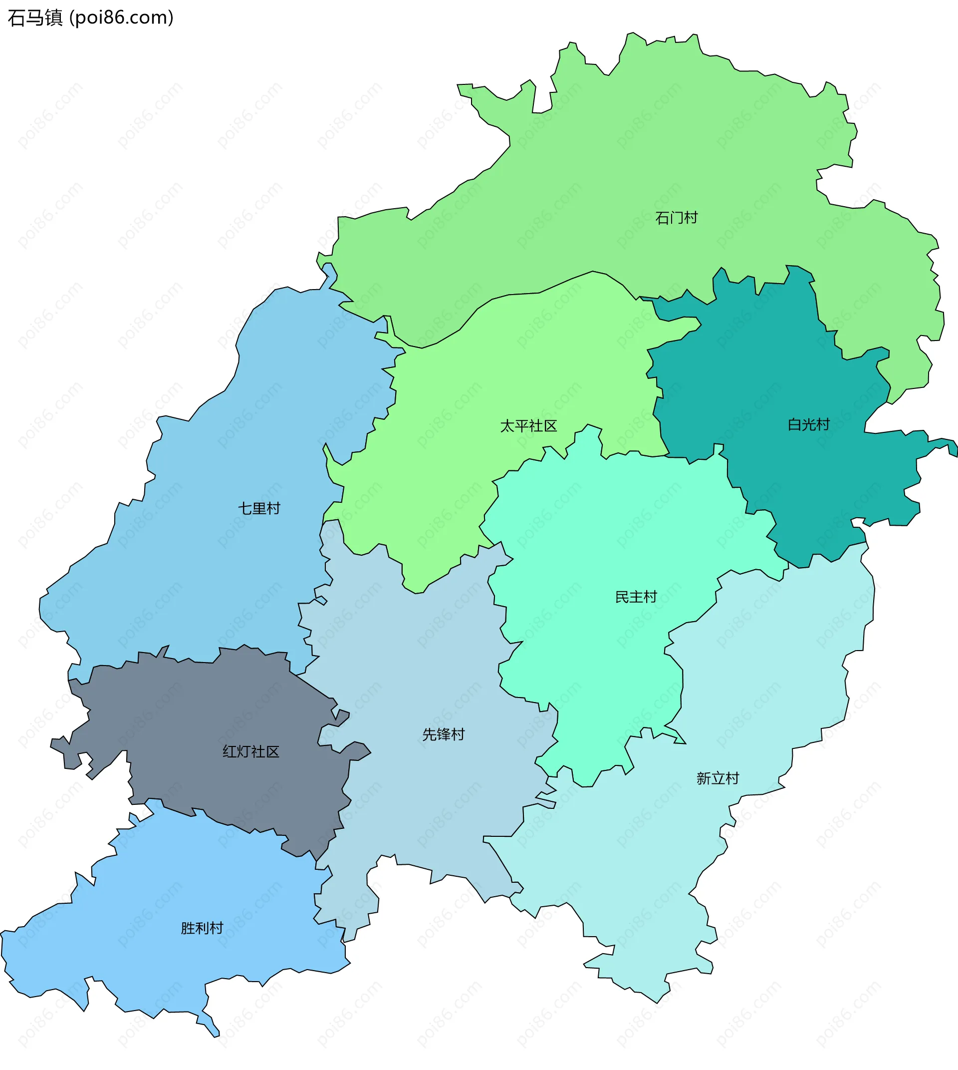 石马镇边界地图(五级行政区划)