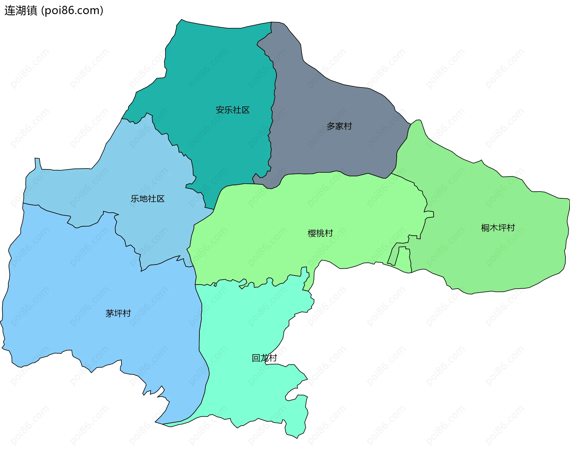 连湖镇边界地图(五级行政区划)