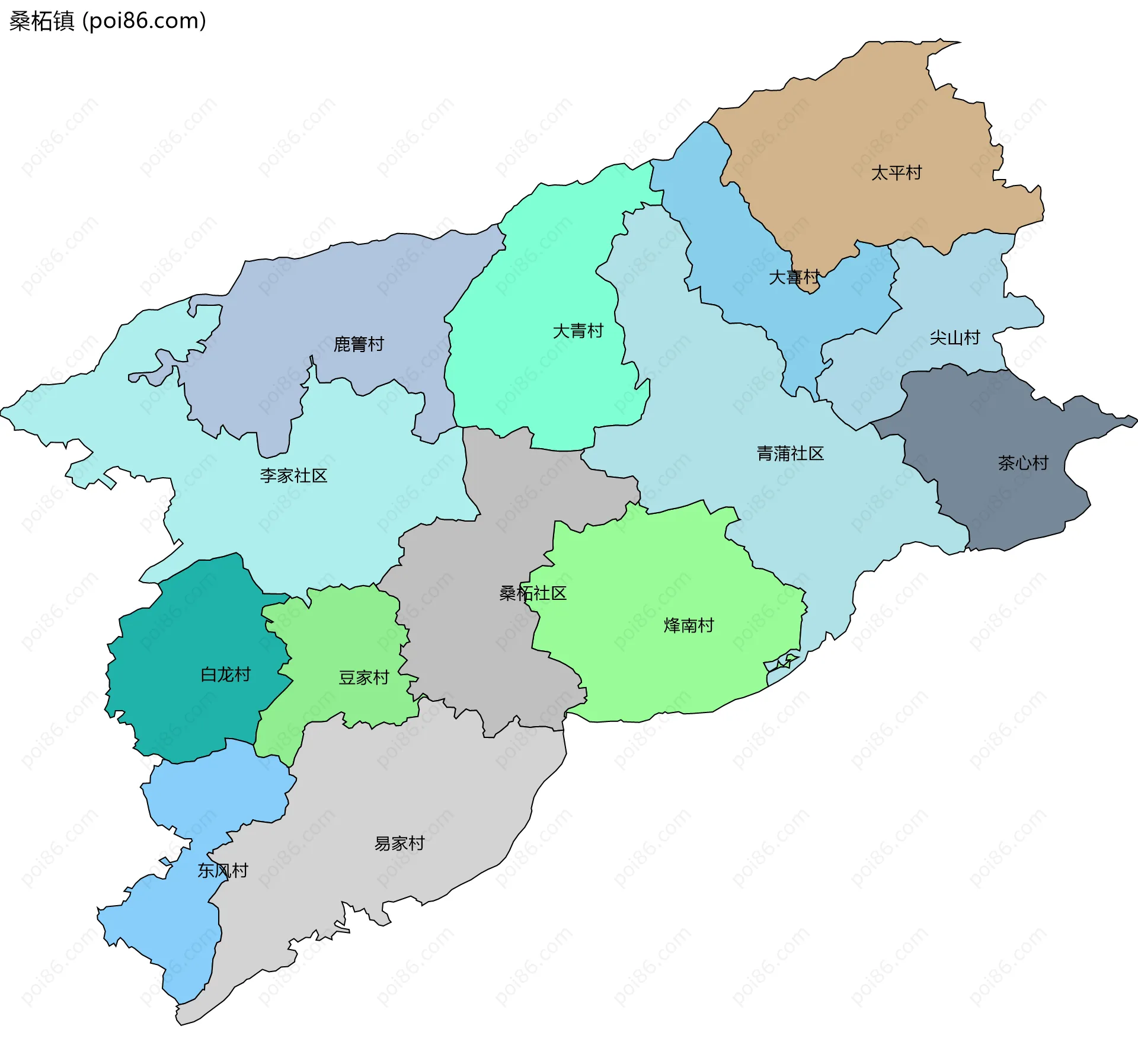 桑柘镇边界地图(五级行政区划)