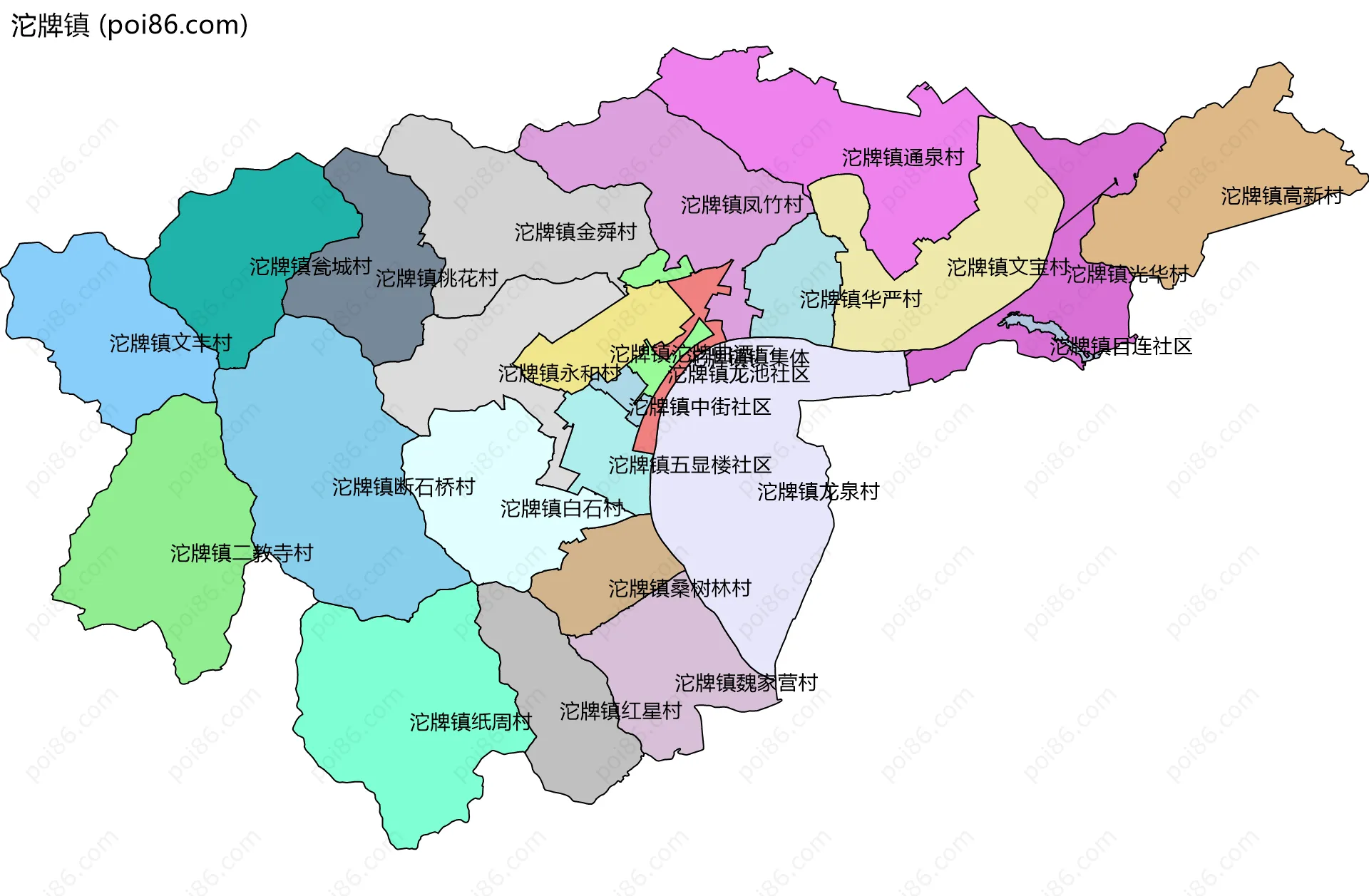 沱牌镇边界地图(五级行政区划)