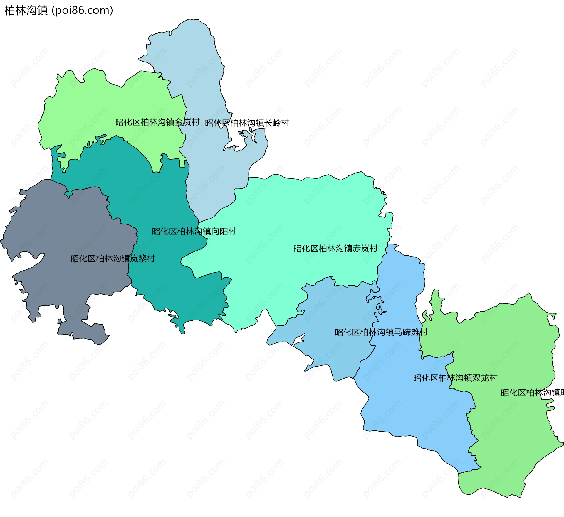 柏林沟镇边界地图(五级行政区划)